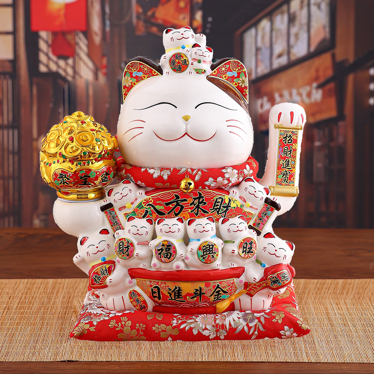 Decorative Automatic Waving Cats for Home Living Room & Tea Restaurant Automated Wealth Cat Ornament for Store Fronts