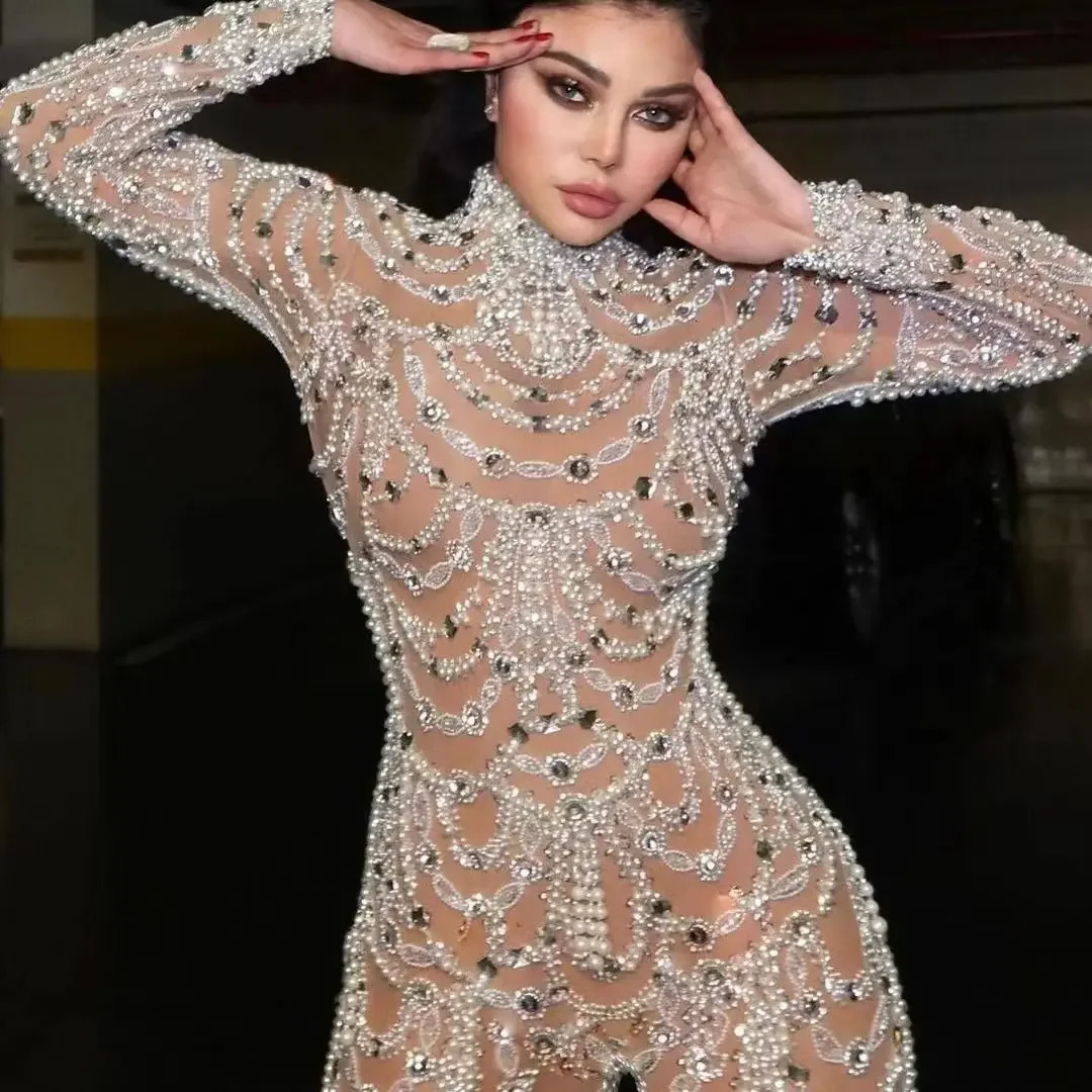 Nightclub Singer Sexy Perspective Backless Sparkling Birthday Party Evening Jumpsuit DJ Tight Performance Stage Costume 250624