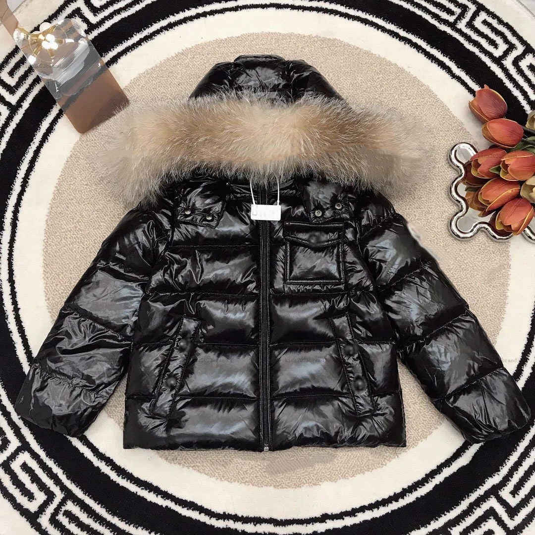 DHgate M New designer baby jackets high quality down Brother sister hooded detachable Big fur collar white goose down solid color zipper jacket Monograms AA