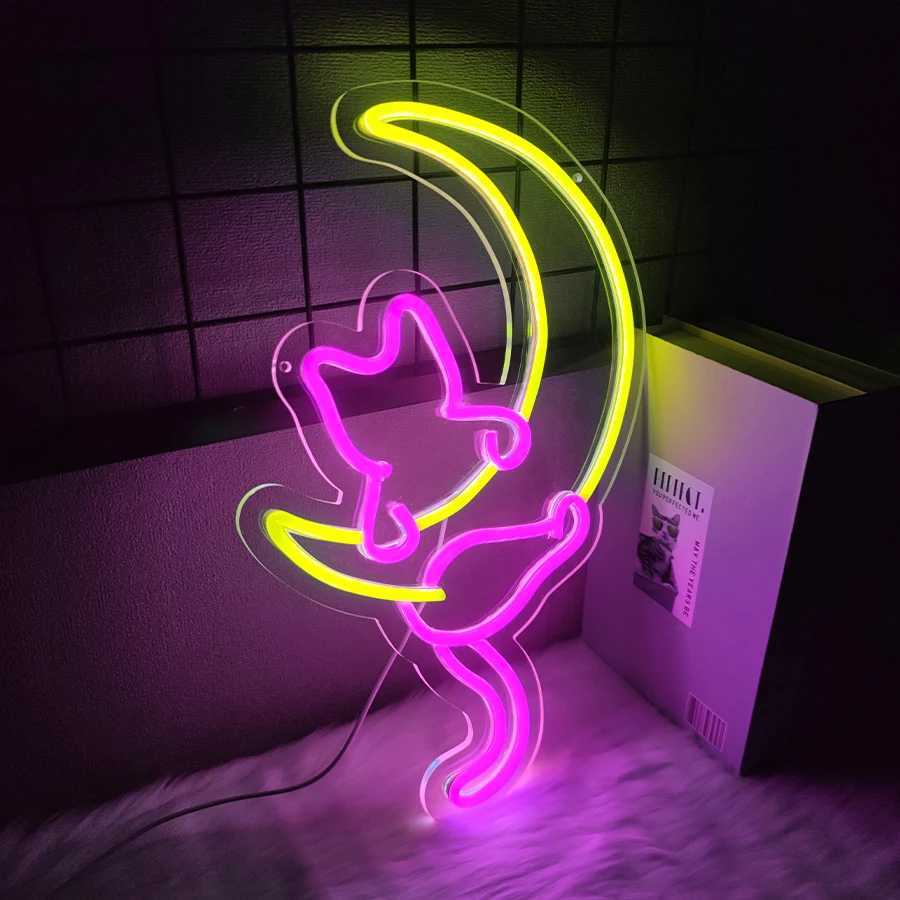 Moon And Cat Neon Signs Cartoon Led Signs Personalized Home Decor Lights Used For Art Arcade Decor In Bars And Game Rooms.XJ250626