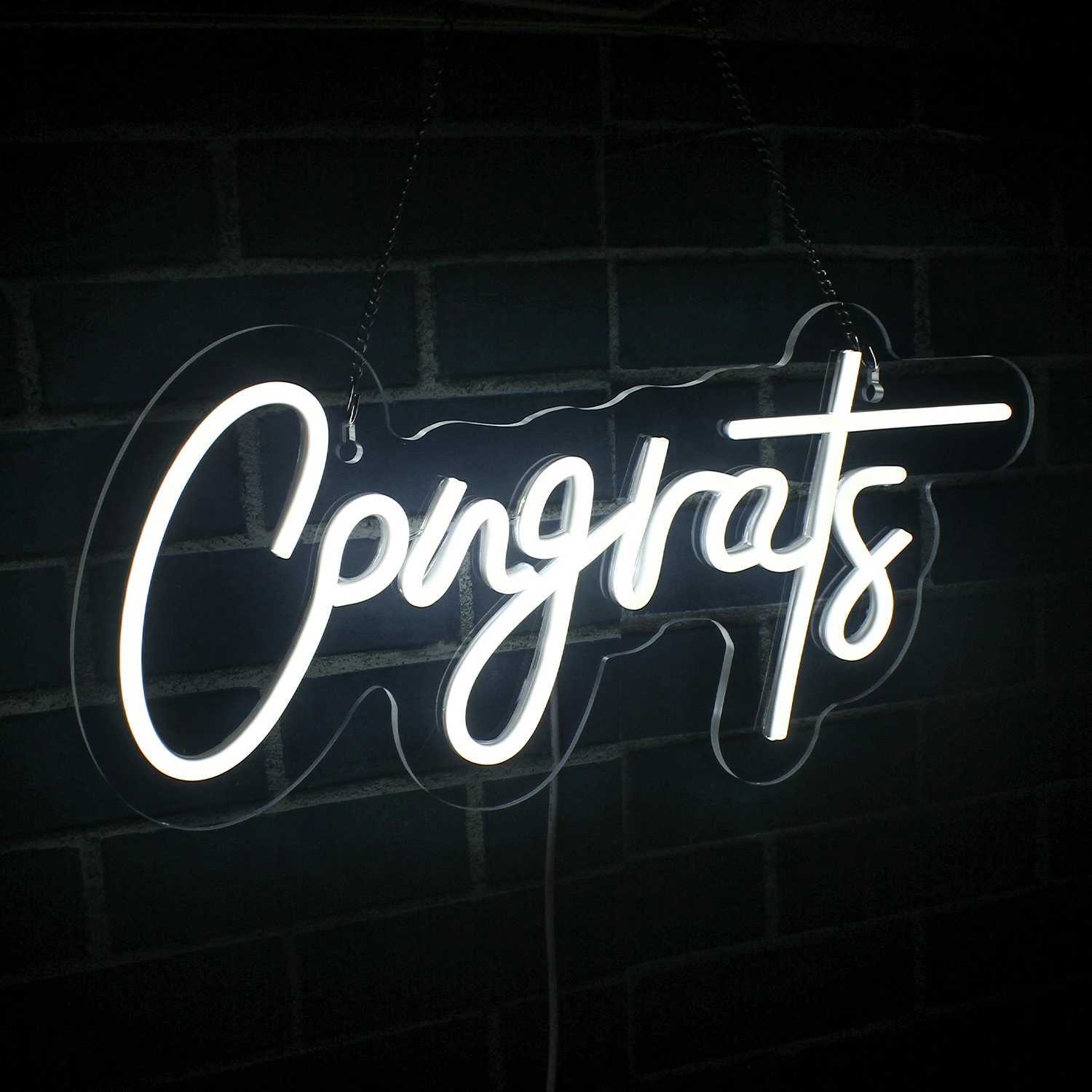 White Congrats Neon Signs Custom for Wall Art Decor 5/12V USB With Dimmable Neon Sign for Party Wedding Decoration Banner XJ250626