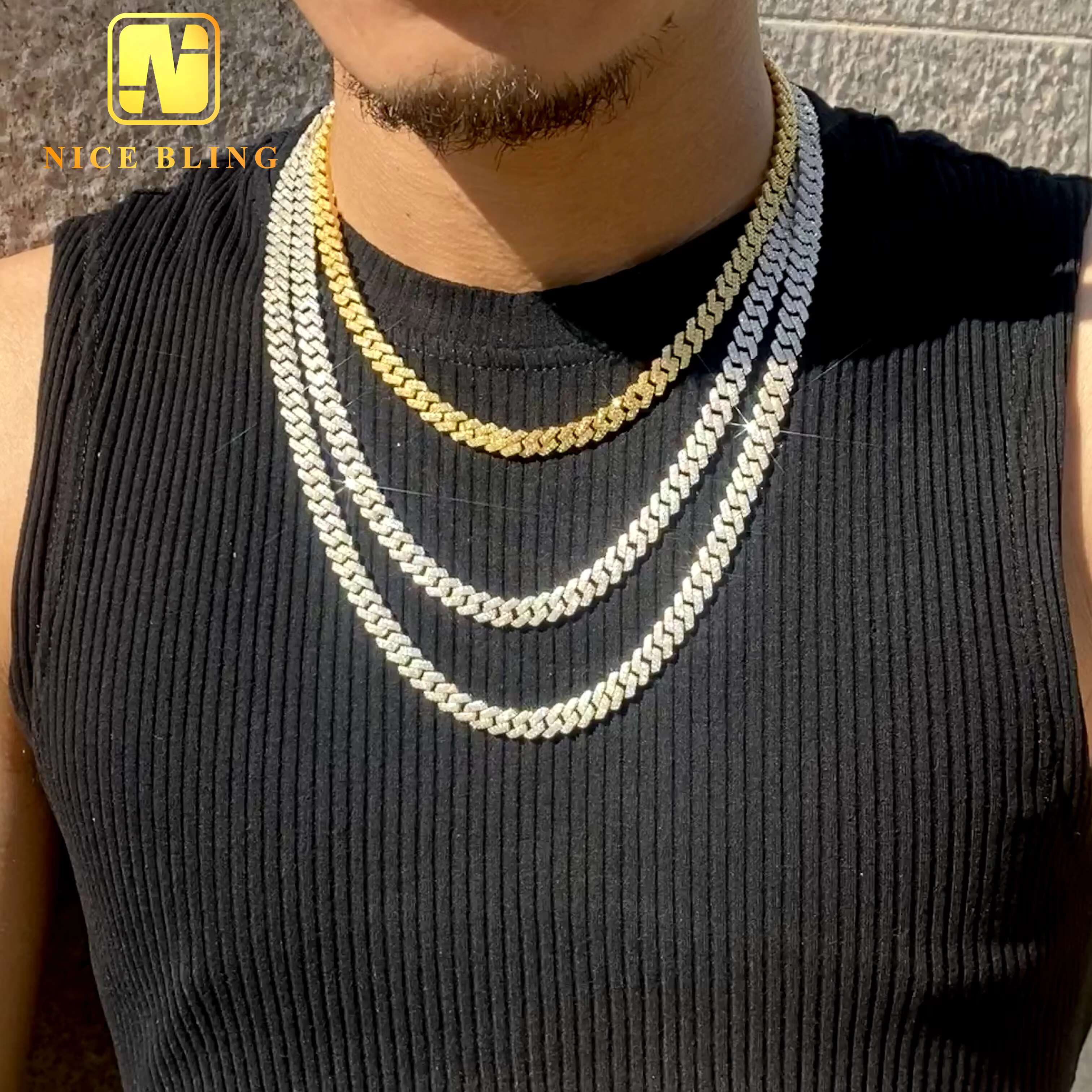 Stocks Hot Selling 8MM 925 Sterling Silver Gold Plated New Arrivals Hip Hop VVS D Color Moissanite Cuban Link Chain