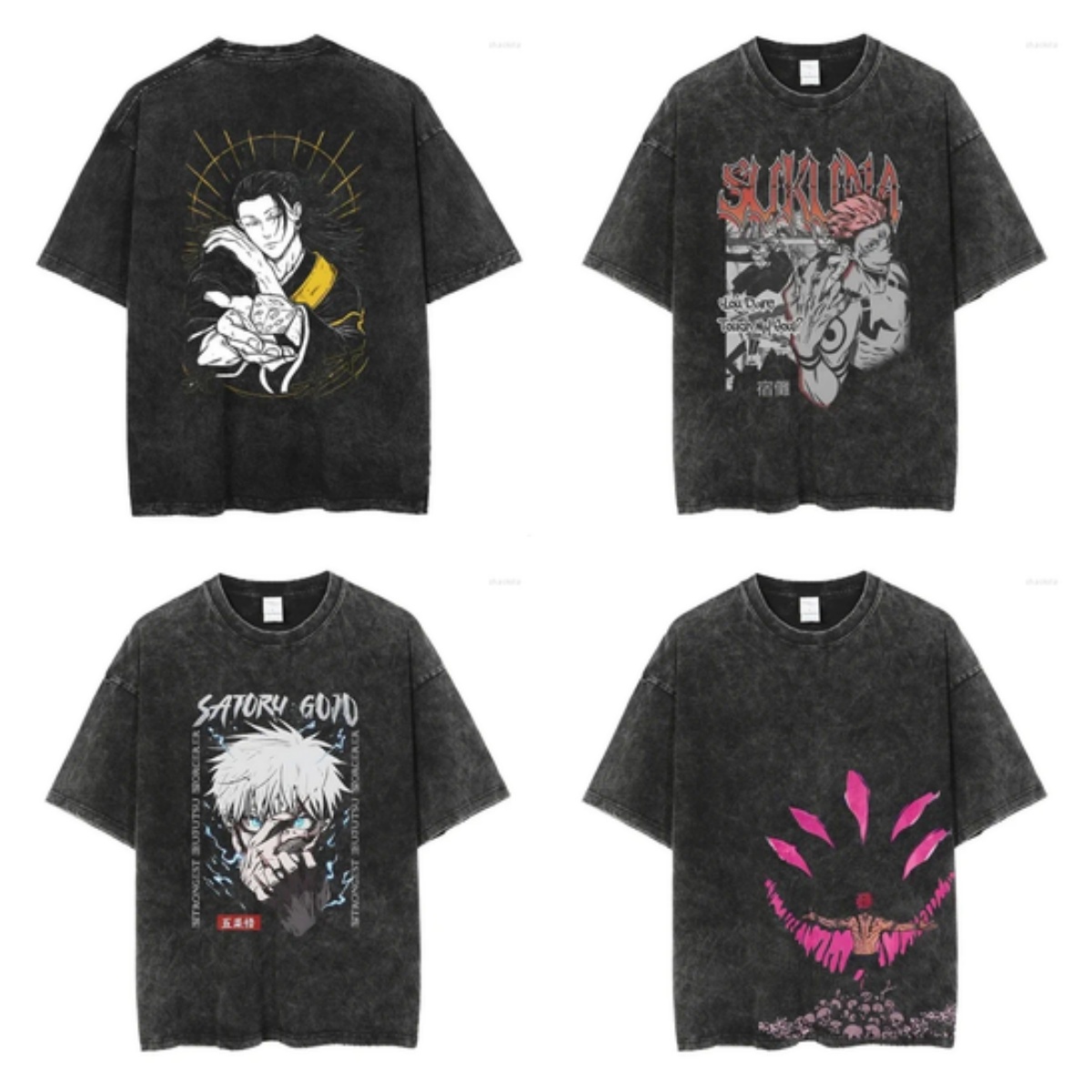 Anime Jujutsu Kaisen Black Washed Tshirt Harajuku Summer Short Sleeve Cotton Tees Vintage Streetwear Fushiguro Toji T-Shirt