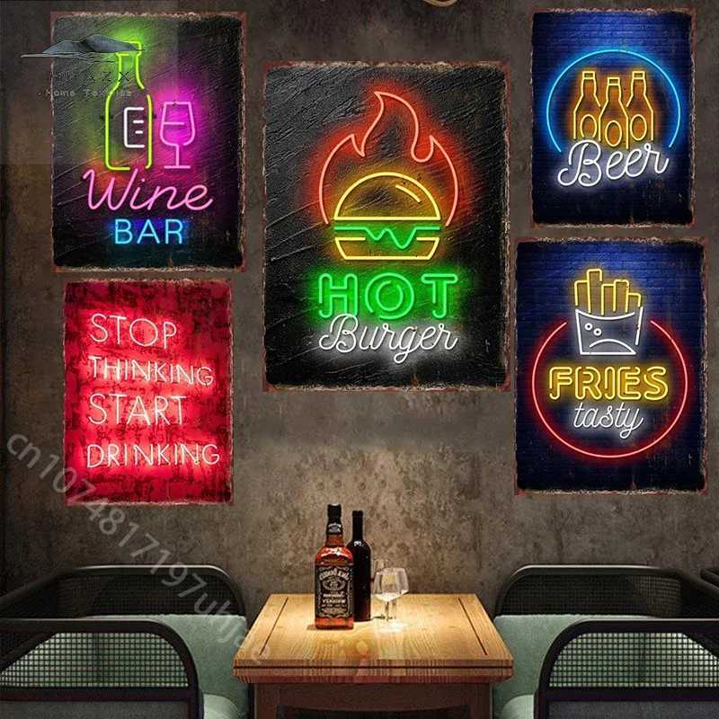 Neon Food Popcorn Neon Food Sign Poster Metal Tin Sign for Club Bar Decor Aesthetics Wall Decorative Plaque Decoration PaintingXJ250626