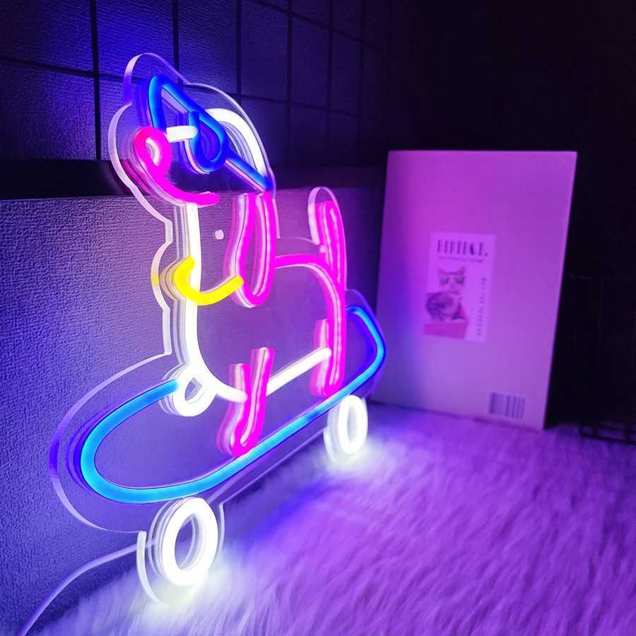 Skateboard Dog Neon Sign Cute Glasses Dog LED Neon Light Dimmable Animal Light Up Sign for Bedroom Decor Pet Shop Art Wall Decor XJ250626