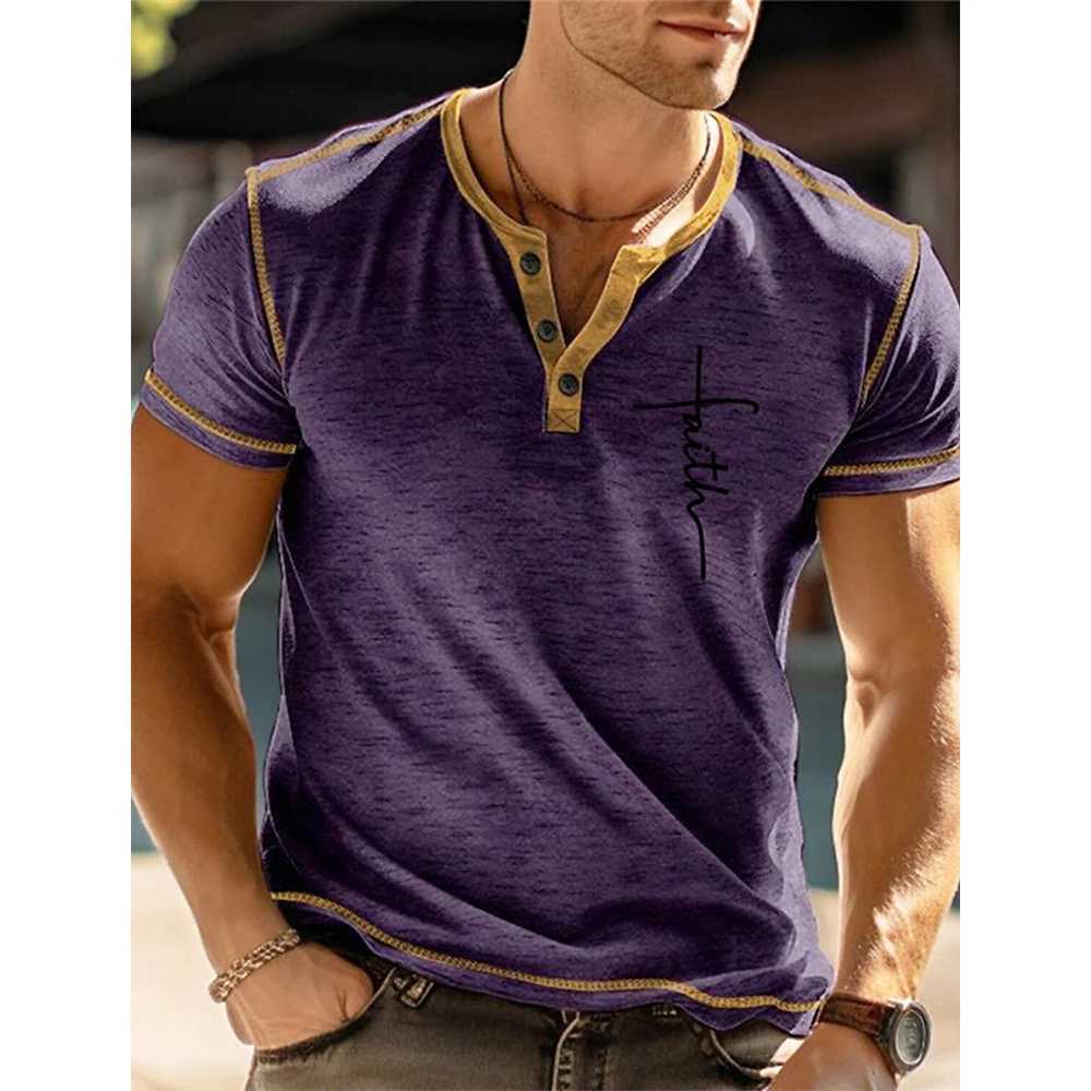 Casual Simple Henley Shirts Fashion Mens Button Short Sleeve T-shirts Henry Collar Tees Summer Loose Clothing Comfortable Tops W250627