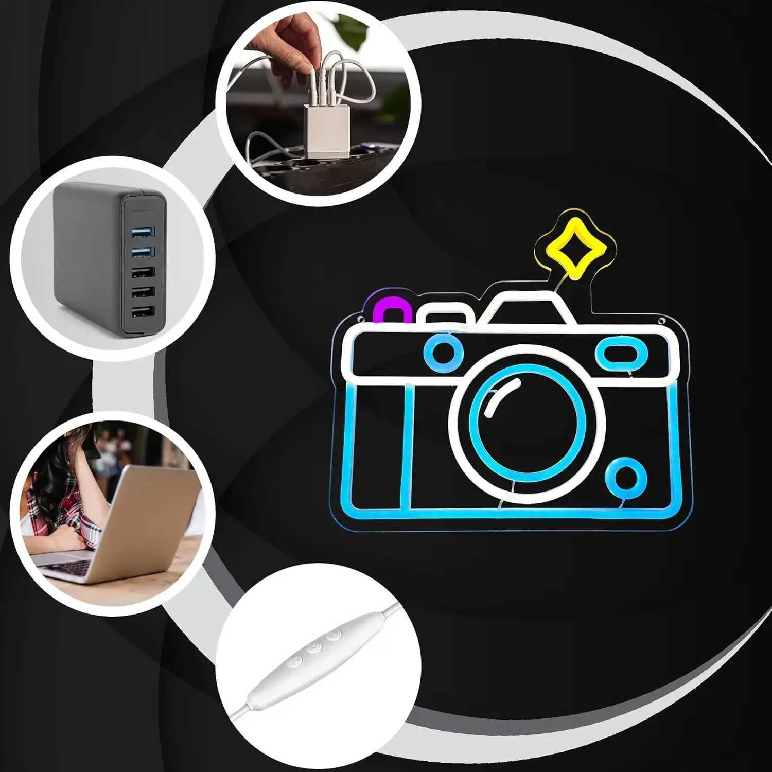 Photography camera neon lights LED neon lights photography room neon signs as wall decor bedroom family boy girl room decoration XJ250626