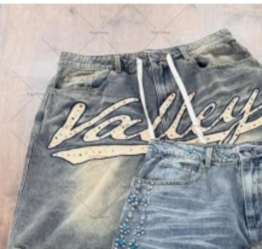Mens Pants American High Street Fashion Clothing Hip-hop Casual Loose Jeans Men Harajuku Retro Y2K Straight Shorts Women