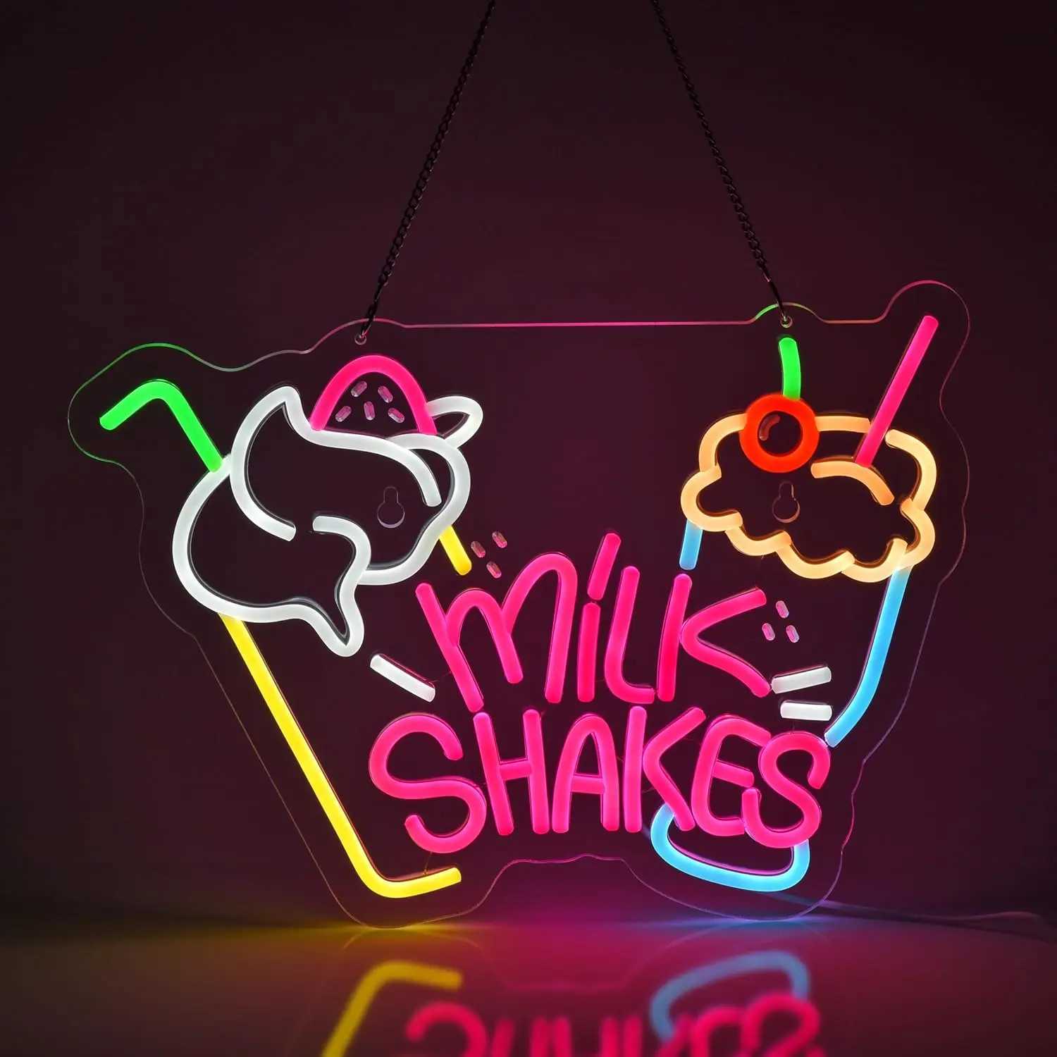 Milk Shakes Neon Sign LED Neon Lights Sign for Wall Art Decor for Food Drink Ice Cream Shop Frozen Yogurt Bar Bubble Tea StoreXJ250626