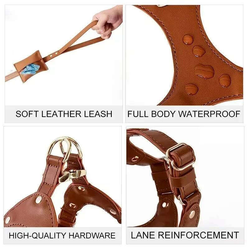 free shipping Pet Soft Leather Chest Strap Traction Rope Set Chain Outdoors Walking Vest Harness Small Medium Dog Supplies 533 Free shi
