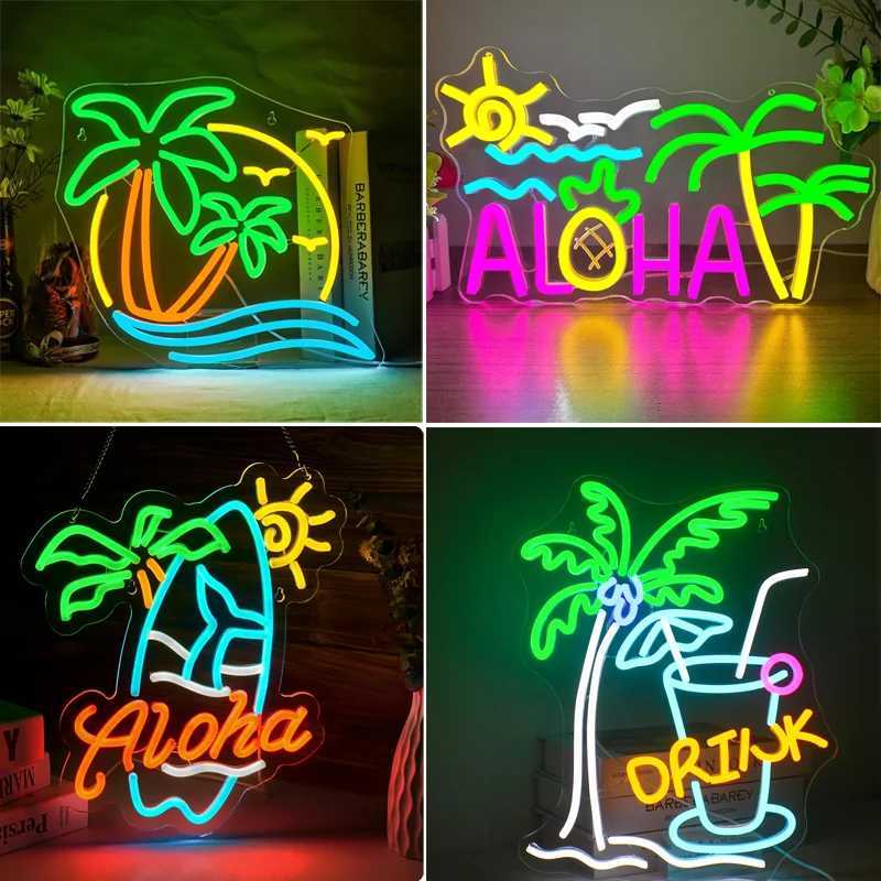 Coconut Tree Dolphin Neon Sign Wall Decor Tropical Hawaii Sun Waves Pineapple Hawaii Party Tiki Bar Beach Party BirthdayXJ250626
