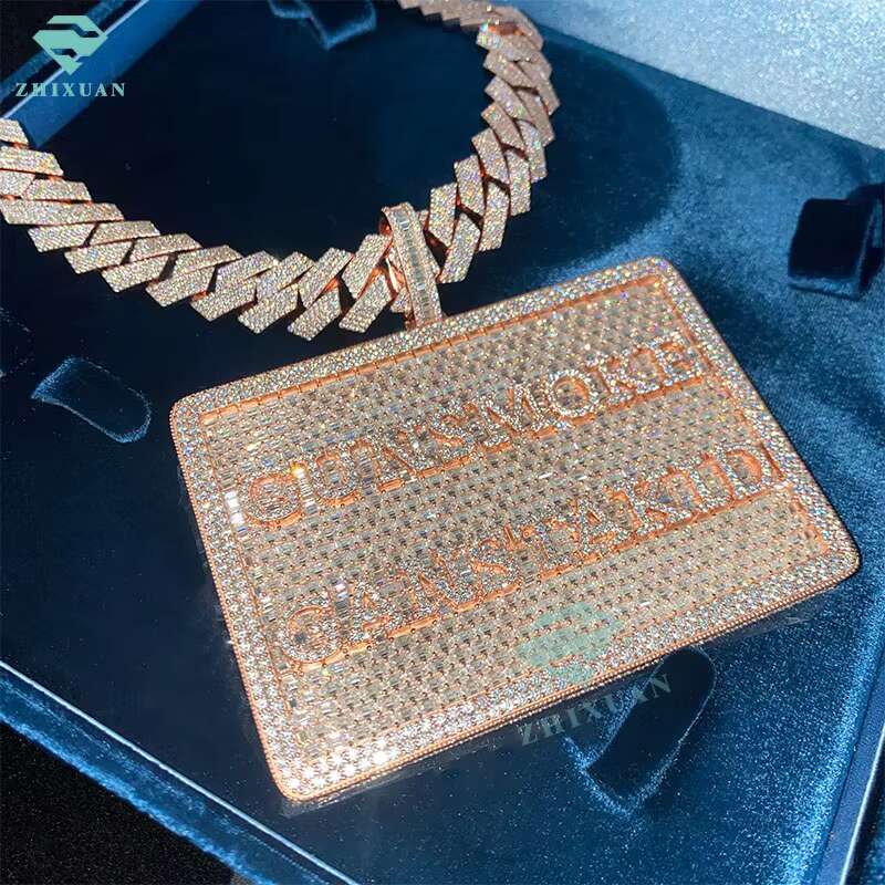 High Quality Cubana Hip Hop Jewelry 15mm 925 Sterling Silver VVS Moissanite Diamond Iced Out Cuban Link Chain Necklace for Men