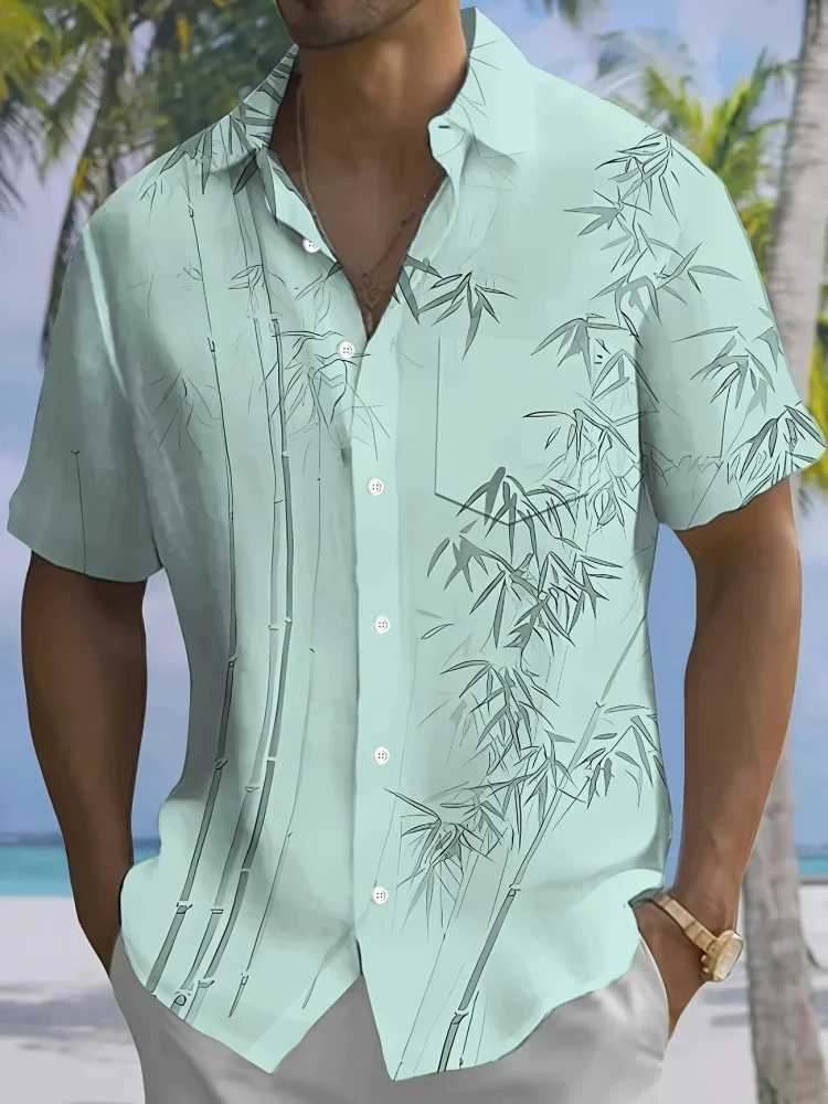 Mens Short-sleeved Shirt With Black And White Gradient Beach Print Single-breasted Shirt For Beach Vacation And Casual Wear W250627