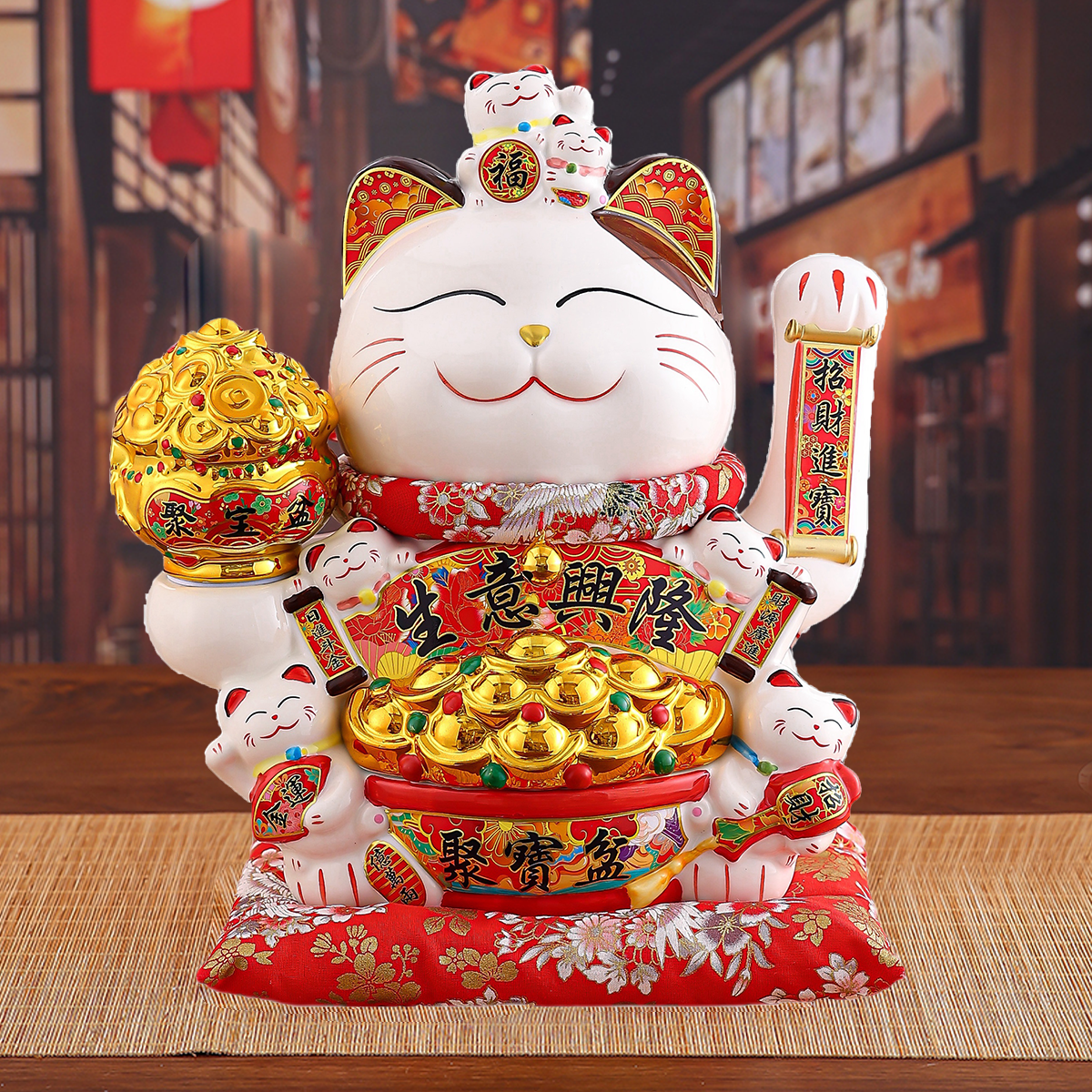 Chinese Cultural Treasure: Moving Fortune Cat Statuette Suitable for Any Occasion Perfect For Businesses and Homes