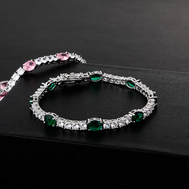 Free shipping designer European and American Oval Gemstone Bracelet Light Luxury Couple Versatile 6mm Tennis Chain Zircon Chain Personalized Jewelry