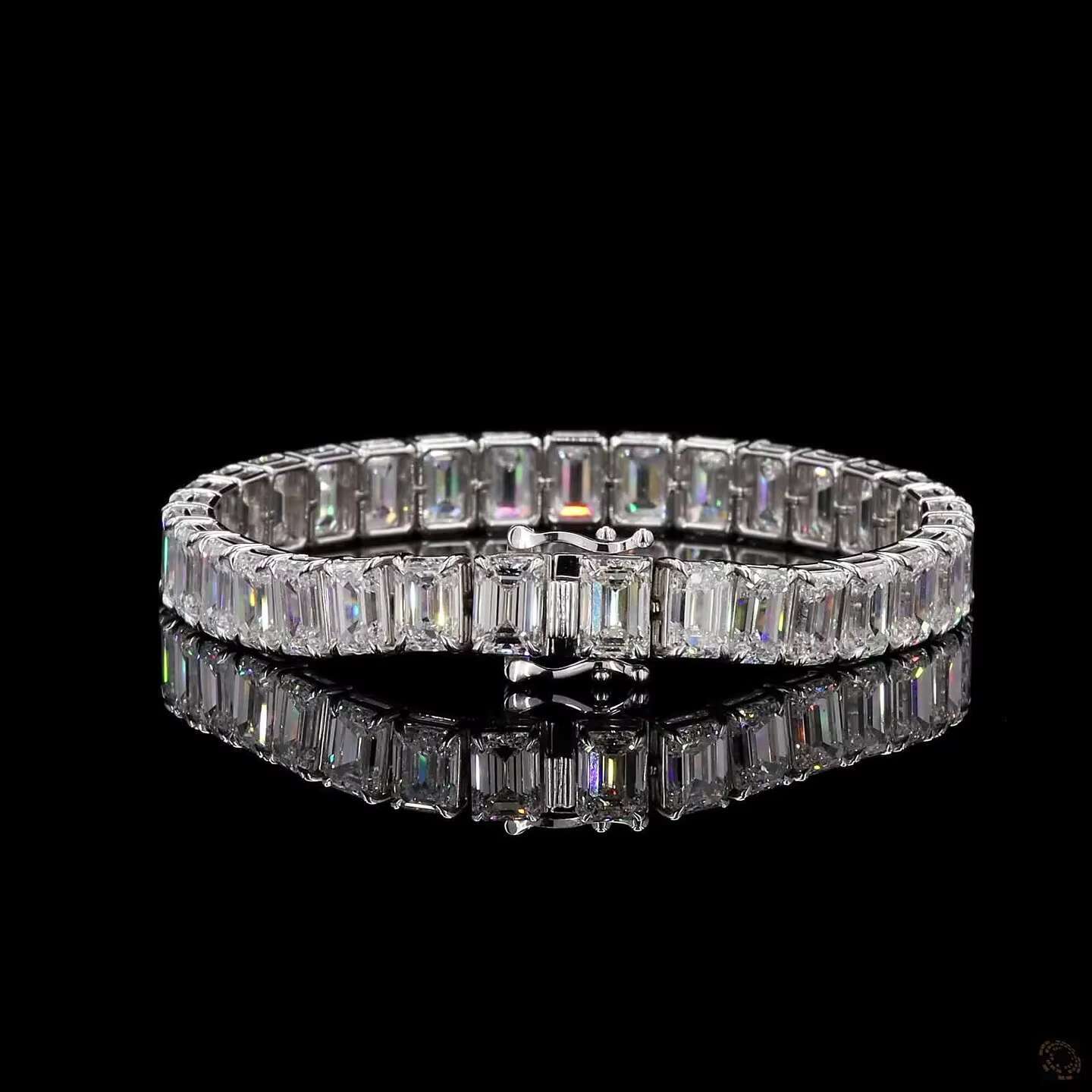 925 Sterling Silver Tennis Bracelet Emerald Cut Iced Out High-End Moissanite Diamond Look Secure Locking Clasp for Gift