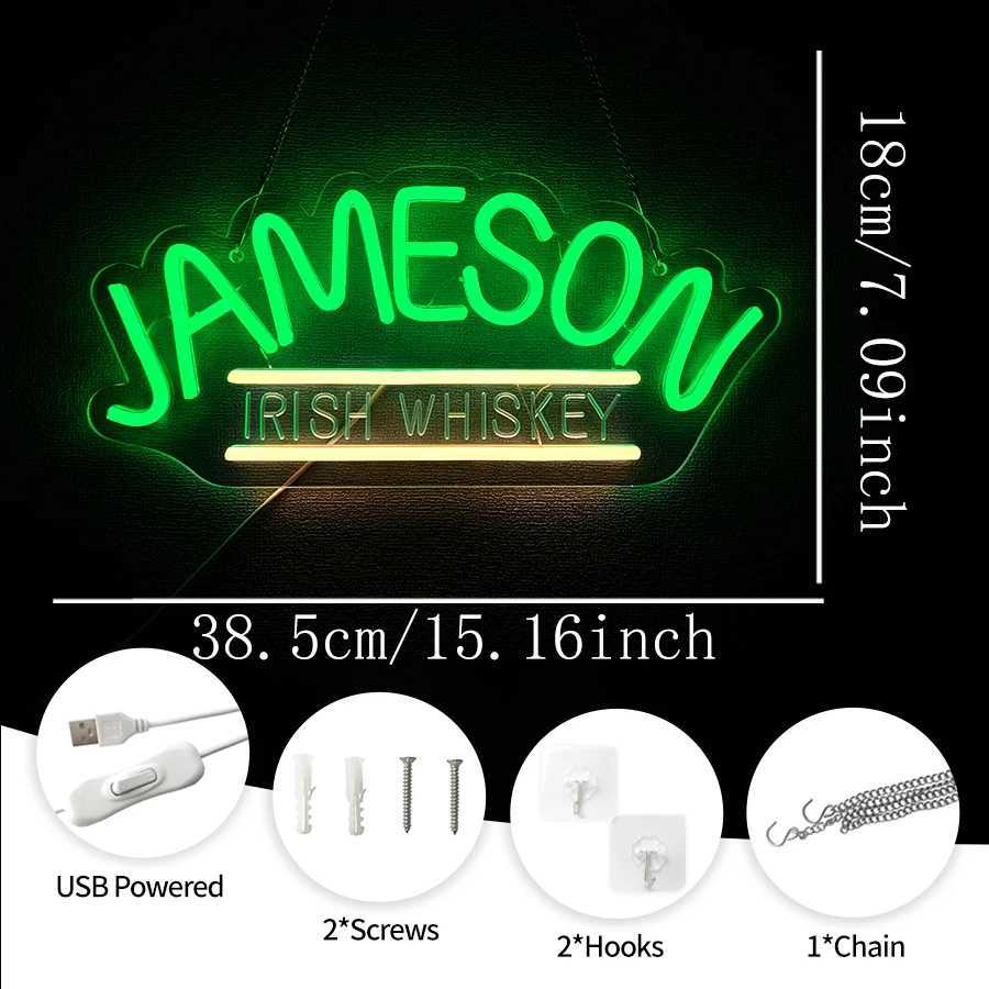 Jameson Irish Whiskey Neon Sign For Wall Decor LED Neon Sign For Bar Man Cave Bedroom Home Beer Bar Pub Business Club Party XJ250626