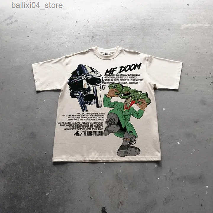 Vintage Illest Villain Mf Doom Pattern Printed Cotton T-shirt Unlocks Unique Outfit Beloved by Fashionistas graphic t shirts y250627228O