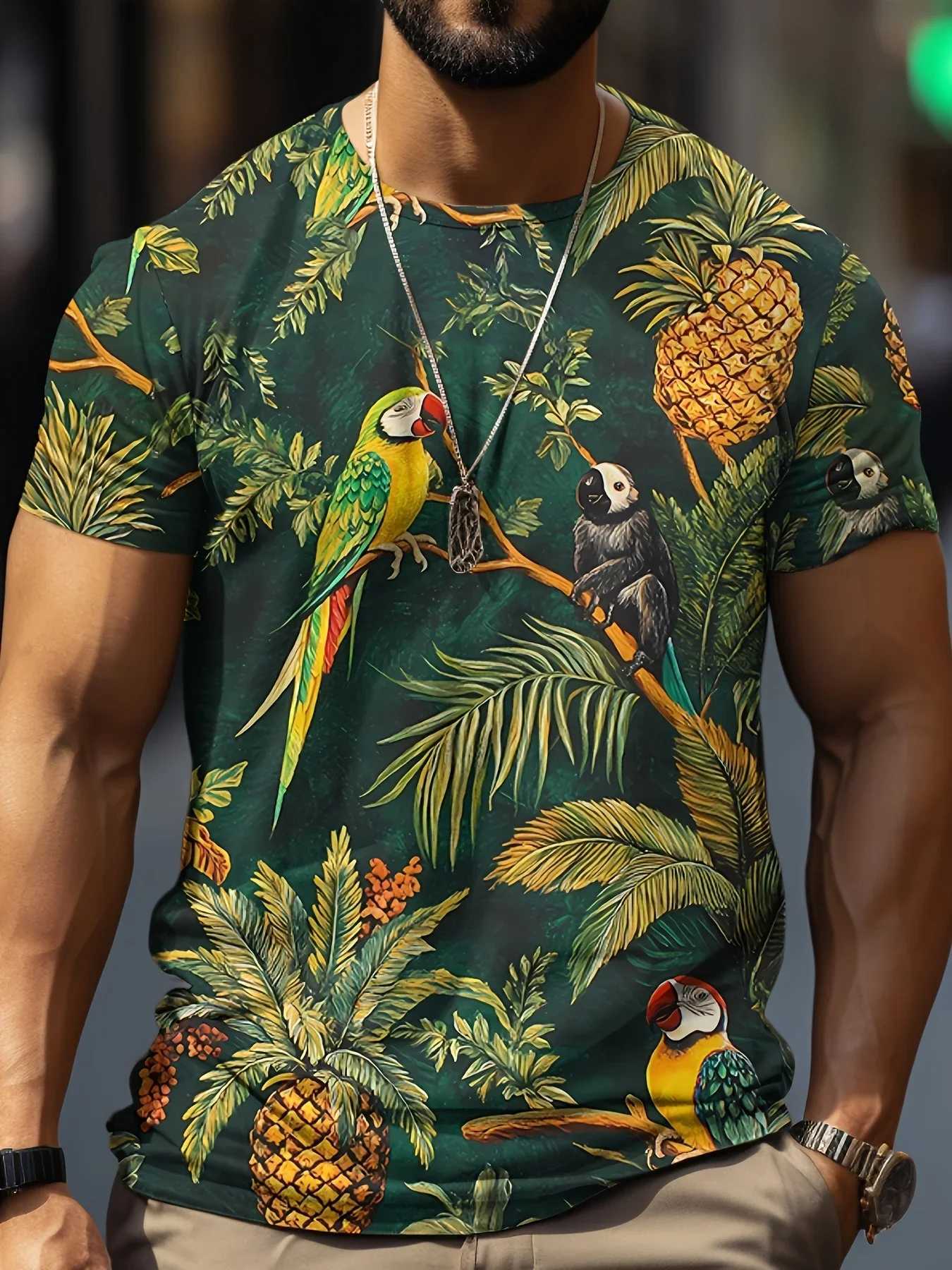 2025 Summer Leisure Vacation Seaside Coconut Tree T-shirt Mens Fashion Quick Dry Casual Trendy Round Neck T-shirt W250627