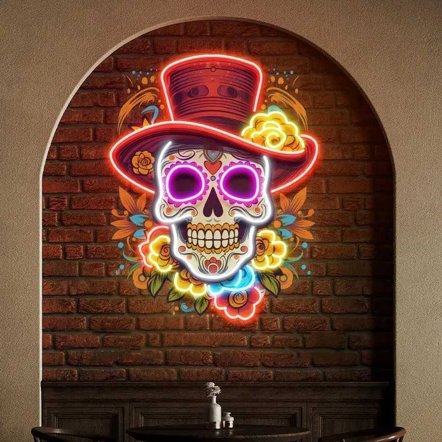 Skull UV Printed Neon Sign Dimmable LED Neon Sign Mexican Restaurant Artwork Business Coffee Home Beer Cafe Club Party Gift XJ250626