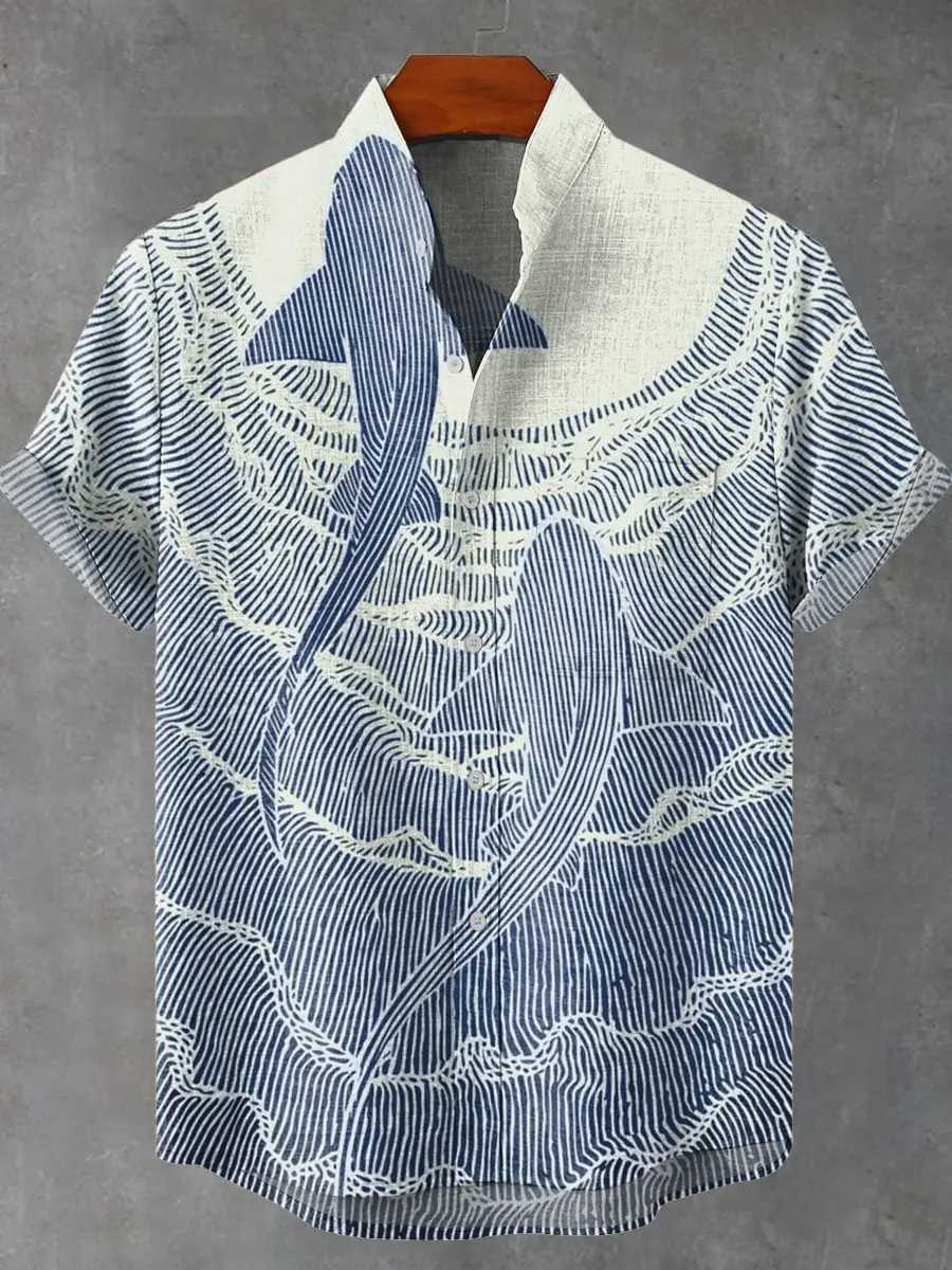 Men Summer Retro Fish Pattern Art Shirt Casual Linen Short Sleeve Fishing Enthusiast Clothing Beautiful Style Mens Shirts W250627