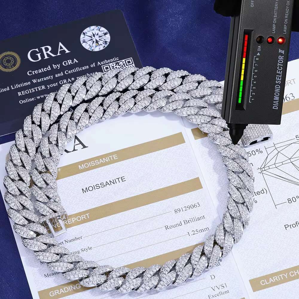 Customized Mens Hip-Hop 925 Sterling Silver VVS Moissanite Necklace Iced Out Full Diamond Miami Cuban Chain Trendy Jewelry