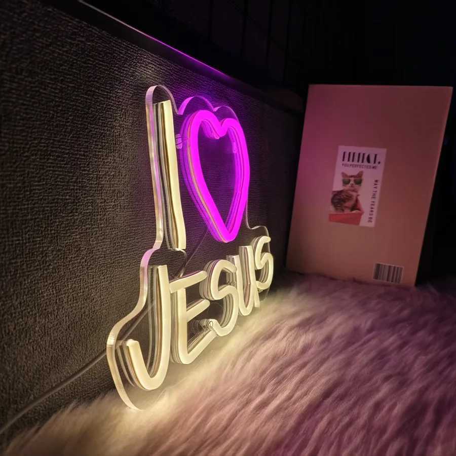 I Love Jesus Neon sign LED USB Sign for Wall Decor Jesus Light Up Sign for Home Christ Church Wedding Birthday Party Decor XJ250626