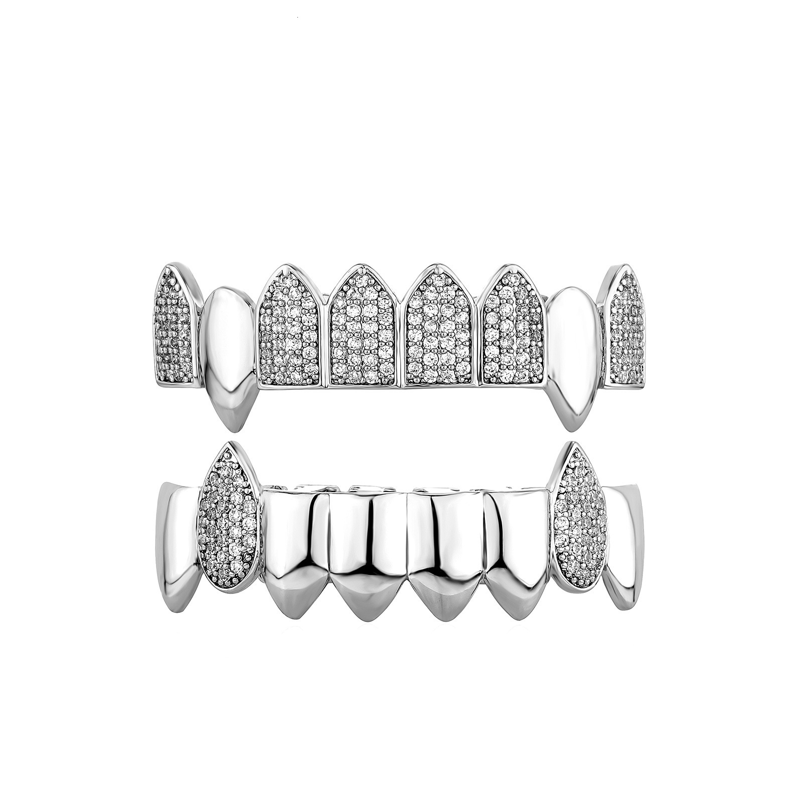 Free shipping designer Full Diamond Mixed Vampire Fangs Trendy Cool Men Halloween Decoration Fake Teeth Gold Teeth Set Personality Accessories