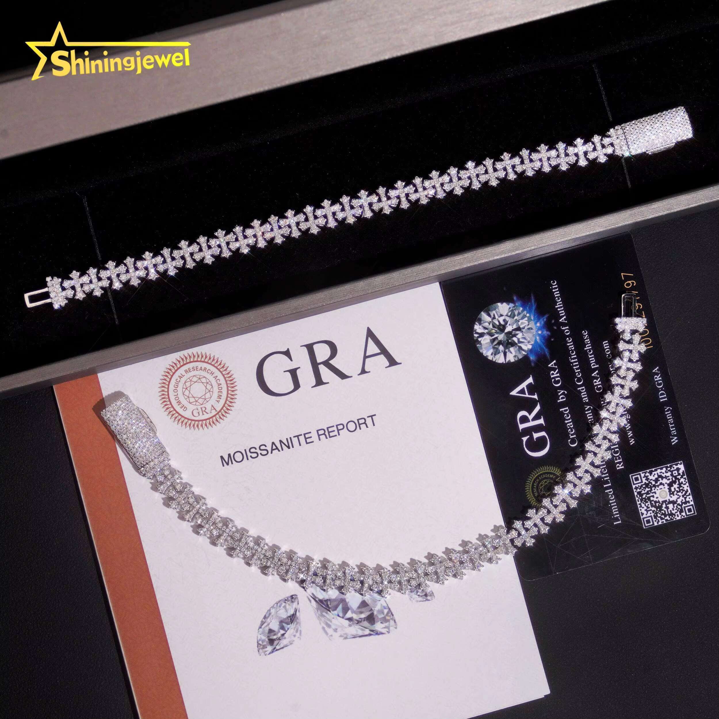8mm Iced Out Moissanite Cross Bracelets in 925 Silver Micro Pave Diamond Cut Design Unique Custom for Couple