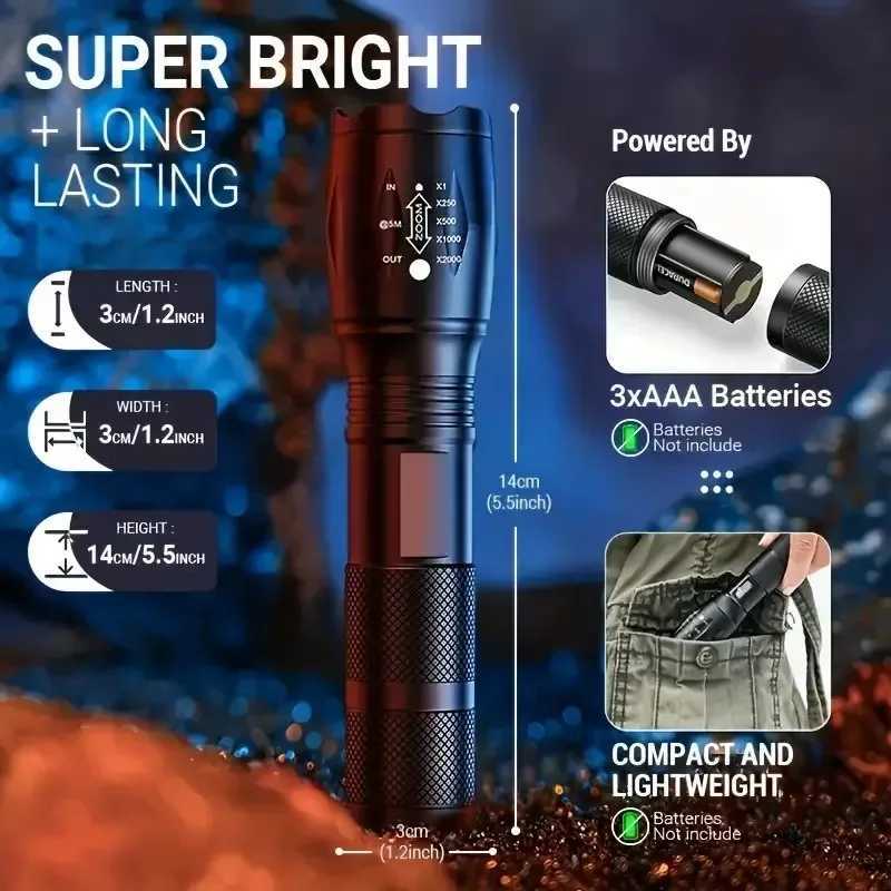 High Power T6 LED Fashlights Camping Torch 5 Light Modes Zoom Light Aluminum Alloys Waterproof Material Use 18650 Battery W250701