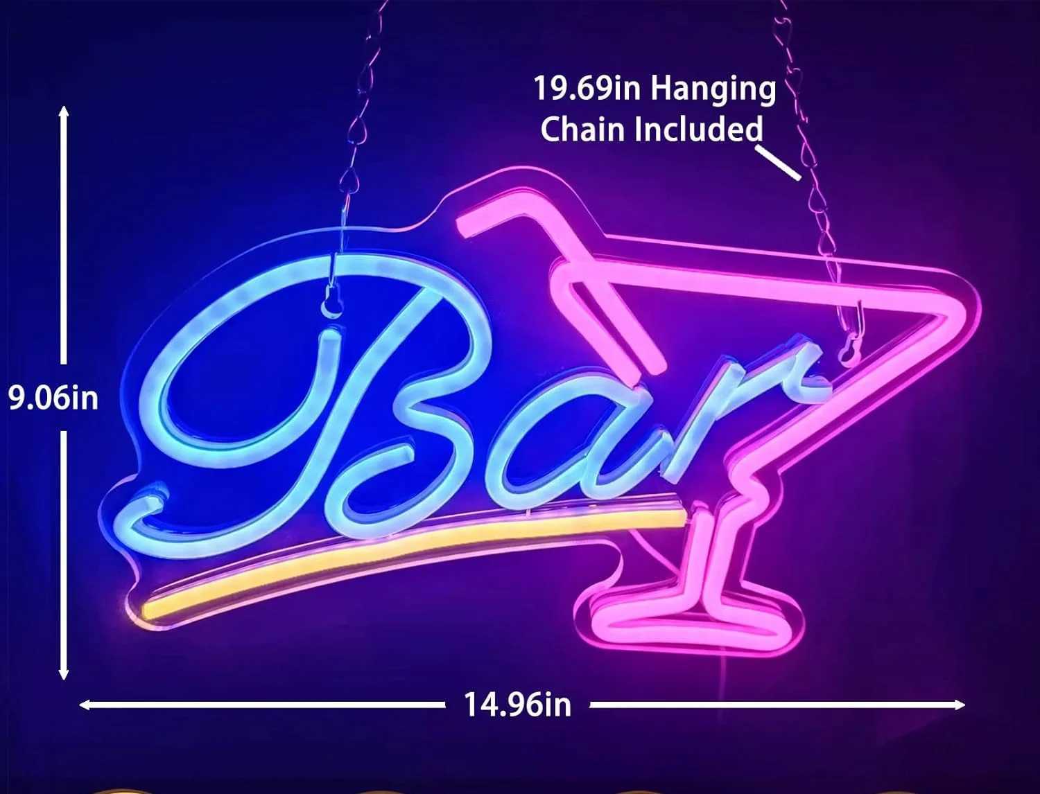 Bar Neon Sign LED Bar Sign Neon Light USB Powered 14.96x9.06 Inches Bar Decoration for Home Bistro Party Club Wall Decoration XJ250626