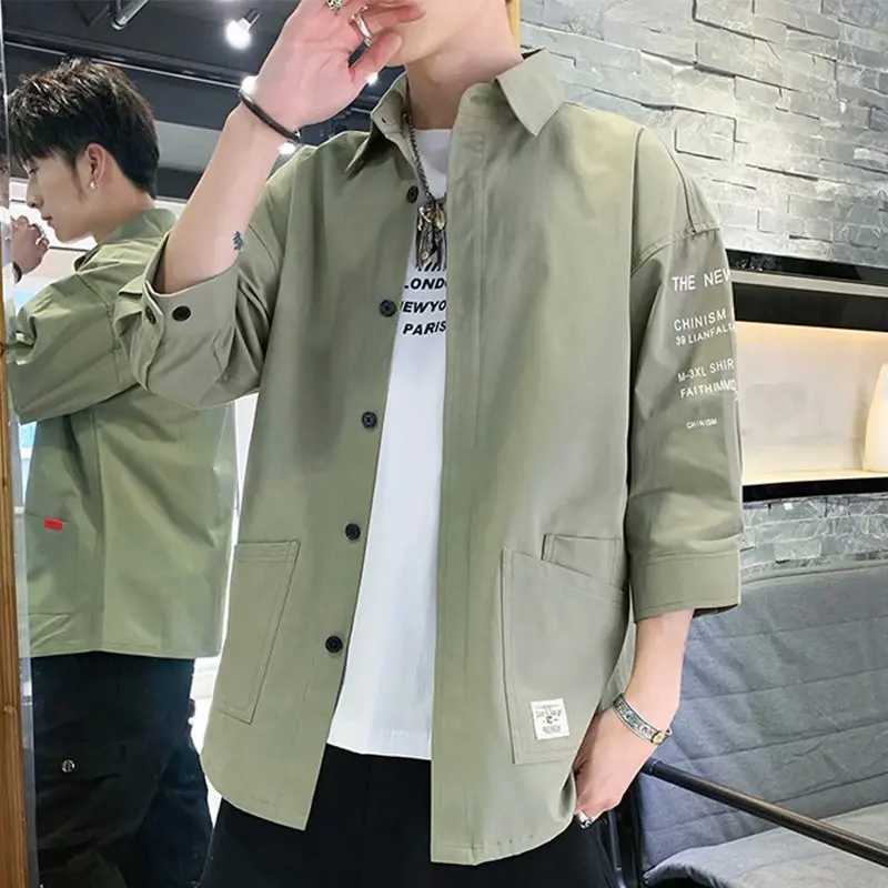 2024 Shirts Men Handsome Fashion Streetwear Design Japanese Harajuku Korean Summer All-match Teens College Unisex Clothes Ins W250627