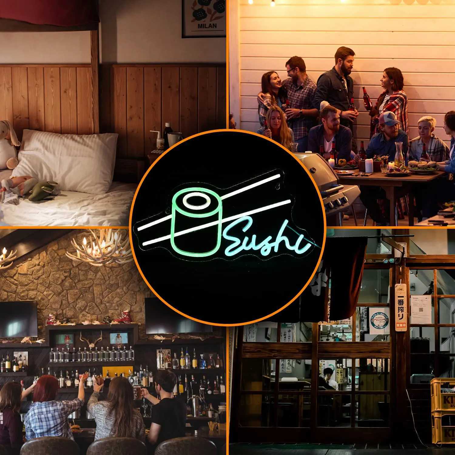 Sushi Neon Sign Bar Wine Glass LED Neon Light Sign USB Powered for Game Room Man Cave Club Bar Shop Wall Birthday Party Decor XJ250626