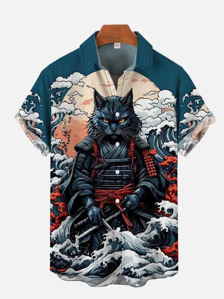 Mens Shirt Dragon Print Casual Daily Tops 3D Printing Short Sleeve Shirt Summer Fashion Unisex Hawaiian Samurai Cat Shirts W250627