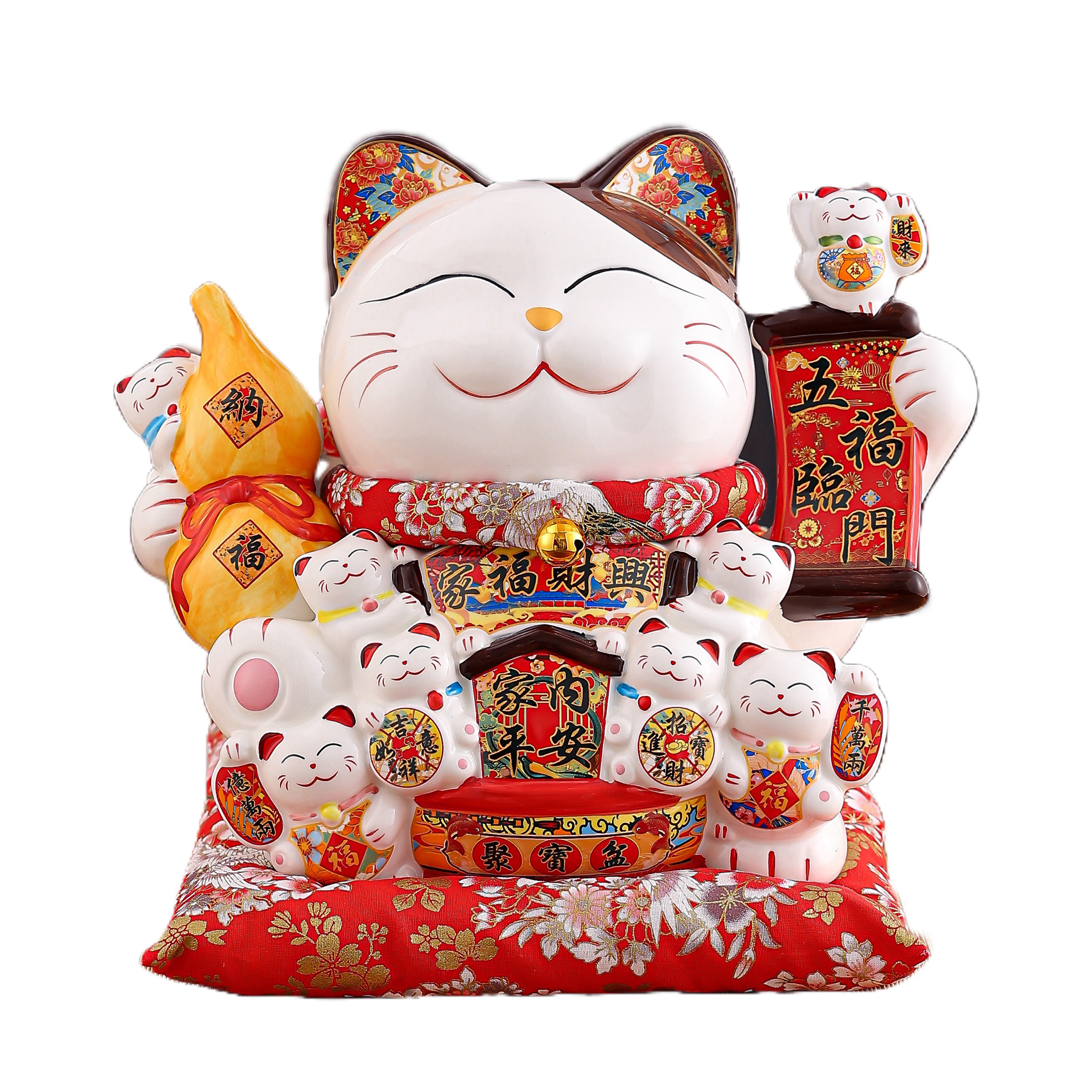 Ceramic Wealth Cat Piggy Bank Decoration for Home & Living Room - Prosperous Gift Idea Handmade Cat Piggybank Ideal for New Homes