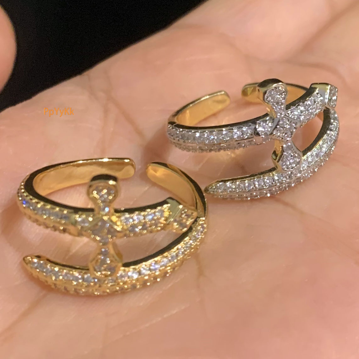 Hip Hop New Sword of Justice Ring Copper Inlaid Zircon Full Diamond Trendy Versatile Jewelry Pass the Diamond Tester