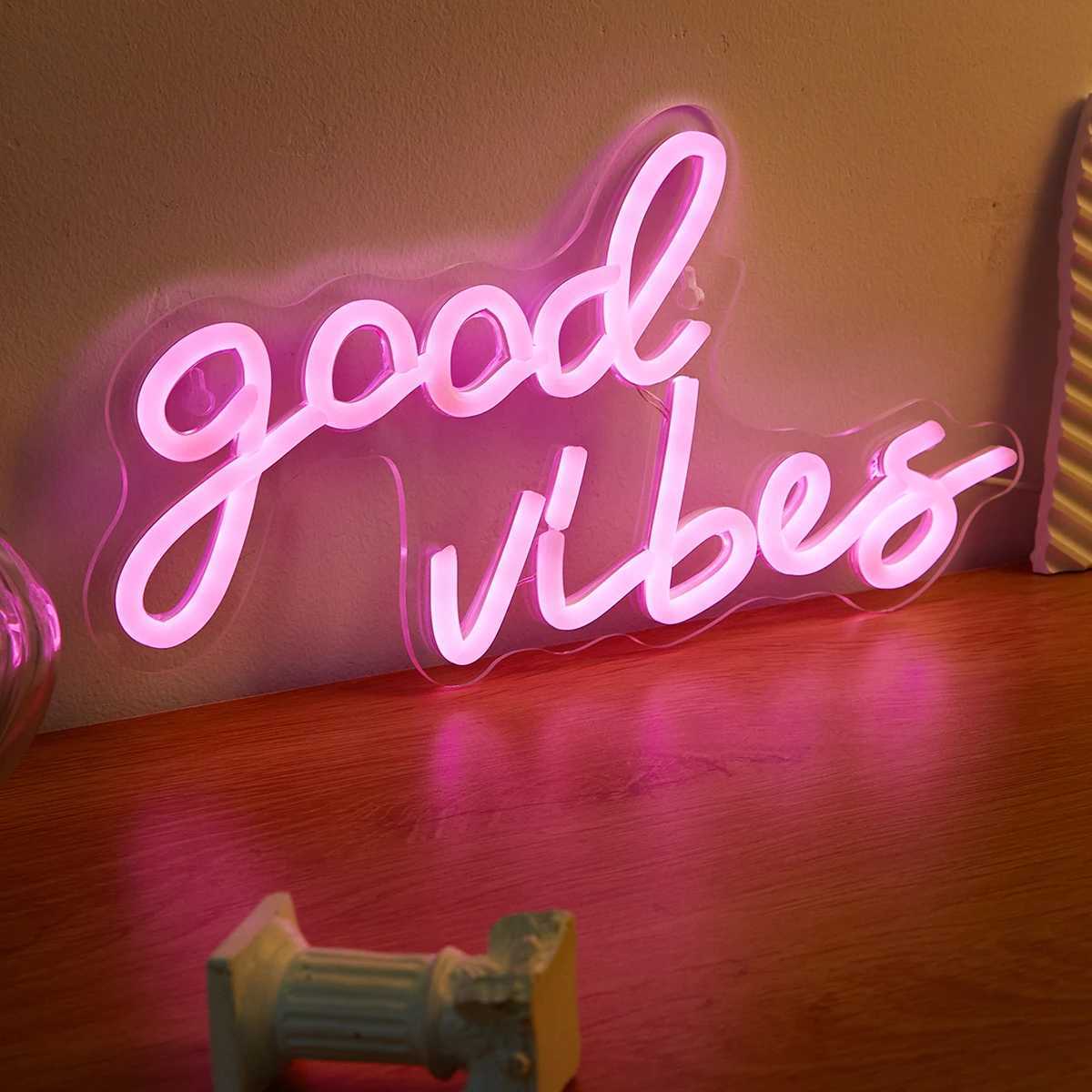 Chi-buy LED Neon Good Vibes USB Powered Neon Signs Decor Lamp Signs Birthday Gift Wall Art For Bedroom Room Bar Shop XJ250626
