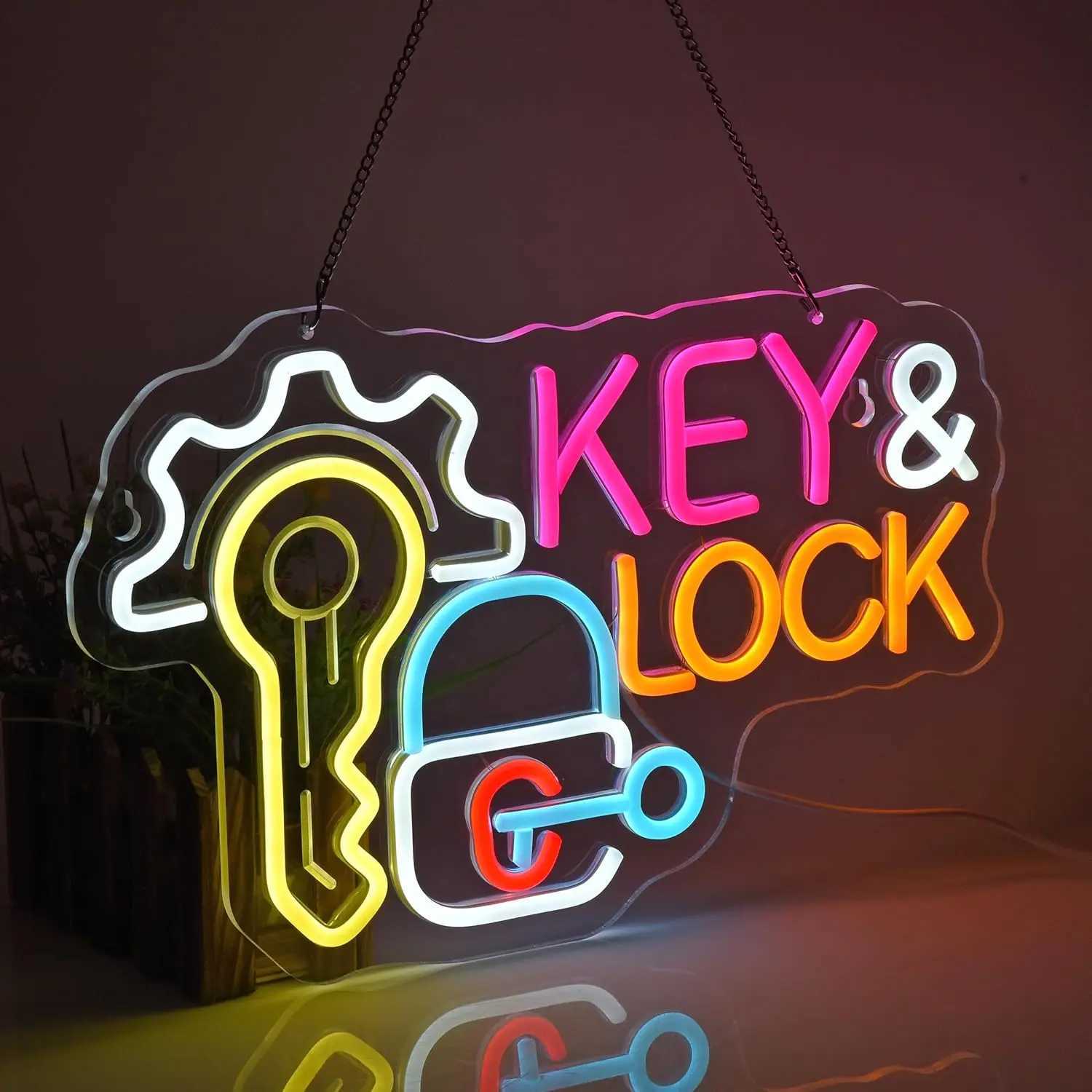 Key Lock Neon Sign Hanging Neon Light Wall Art Decor for Business Locksmith Shop Security Store Car Dealership Rental Home XJ250626