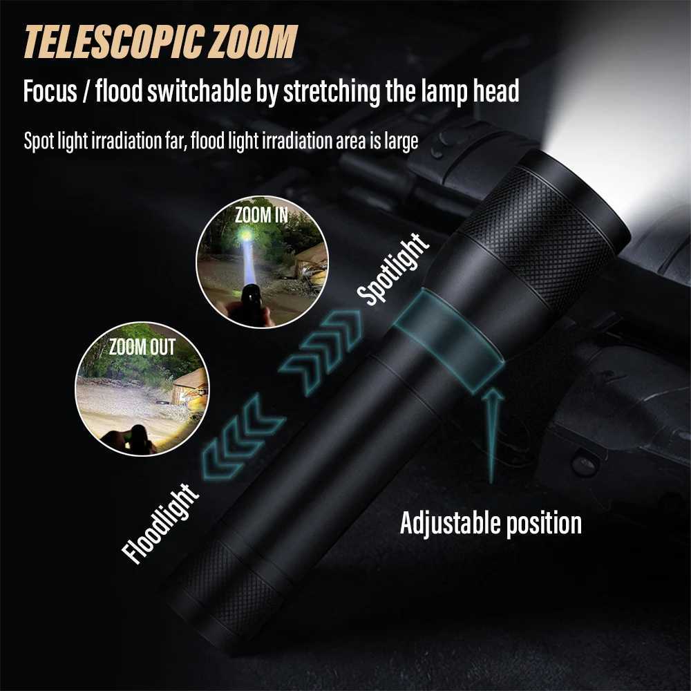 Super bright LED aluminium alloy flashlight Rechargeable torch Outdoor searchlight Portable camping light With telescopic zoom W250701