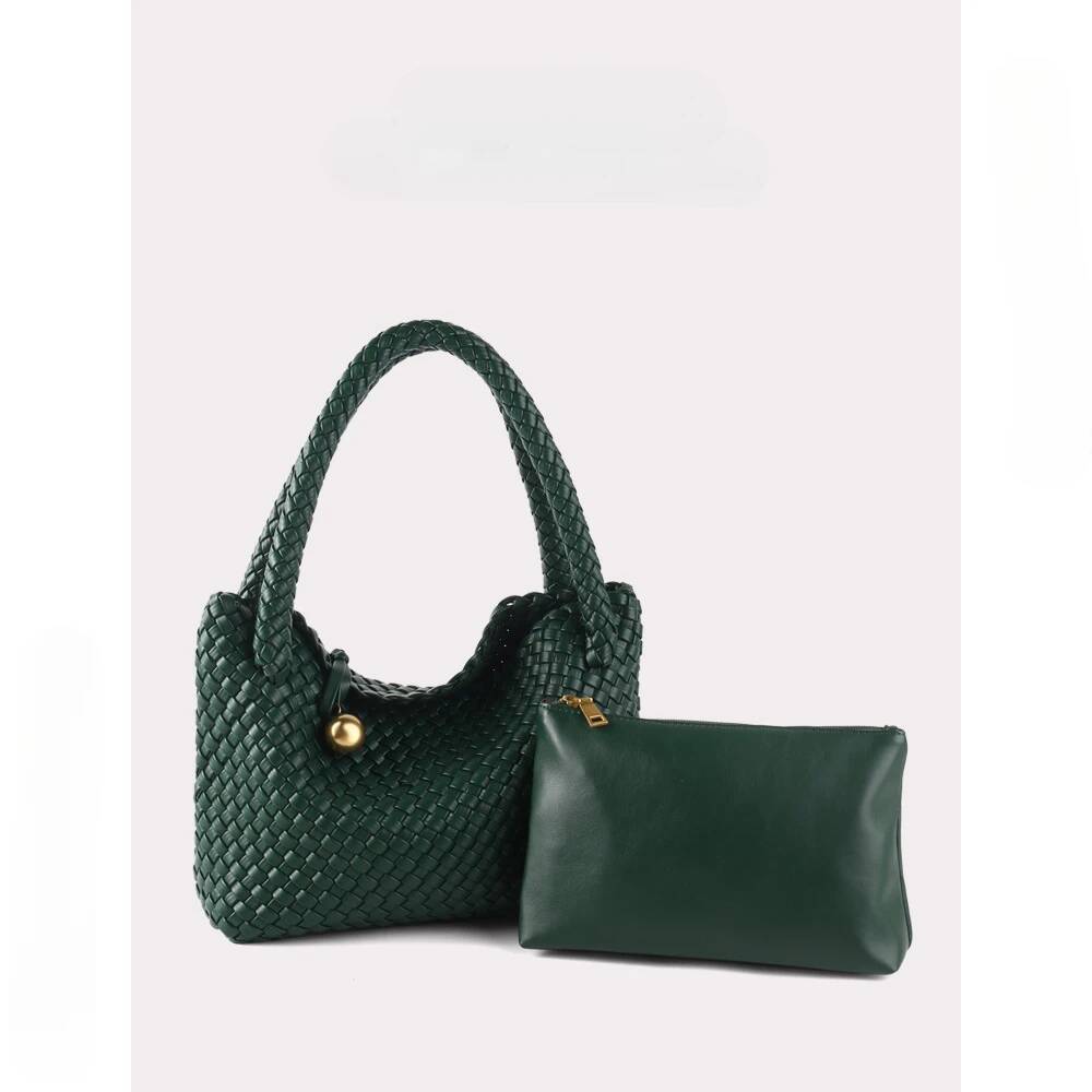 ZR DIARY Fashion Woven Women PU Leather Single Shoulder Retro Golden Bead Decor Hand Carry Women's Bag Bz2469