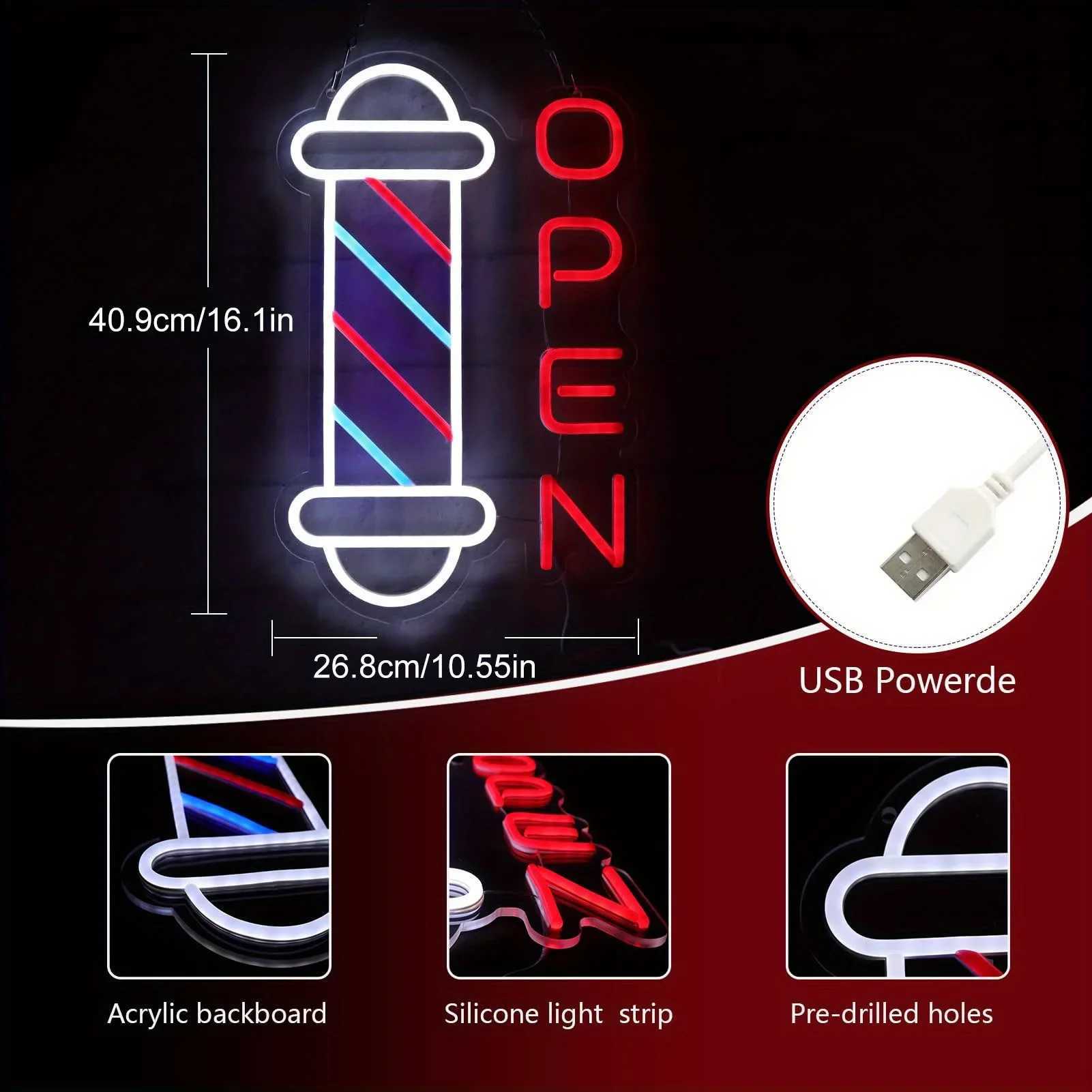 Barber Shop Neon Signs for Wall Decor Open Neon Lights for Bedroom LED Signs for Barber Shops Hair Salon Gift for Hairdresser XJ250626