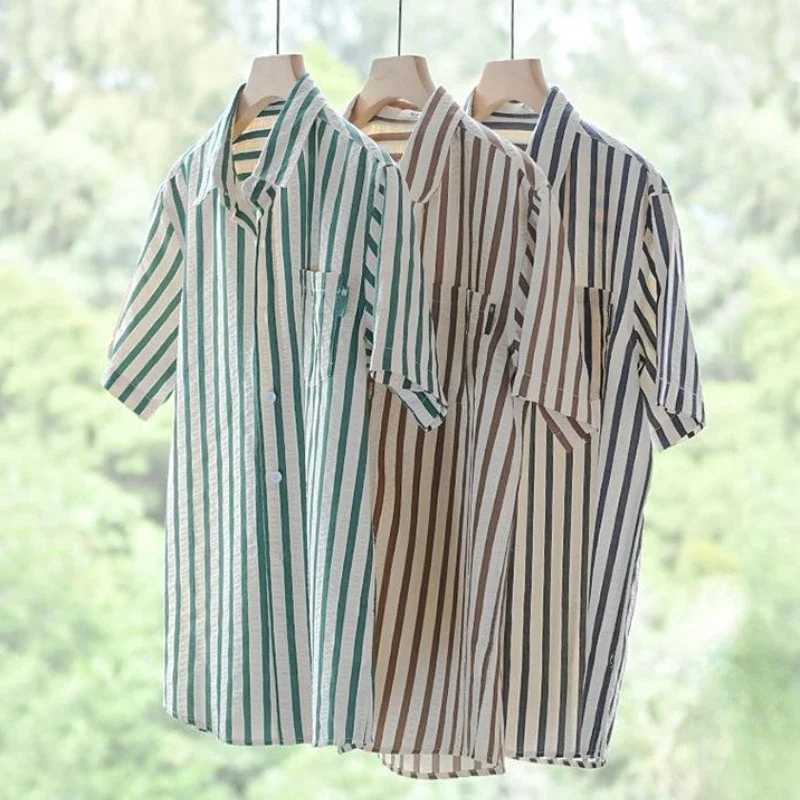 Shirts for Men with Pocket Striped Short Sleeve Mens Shirt Tops Original High Quality Luxury Sleeves Slim Fit Cotton Normal Sale W250627