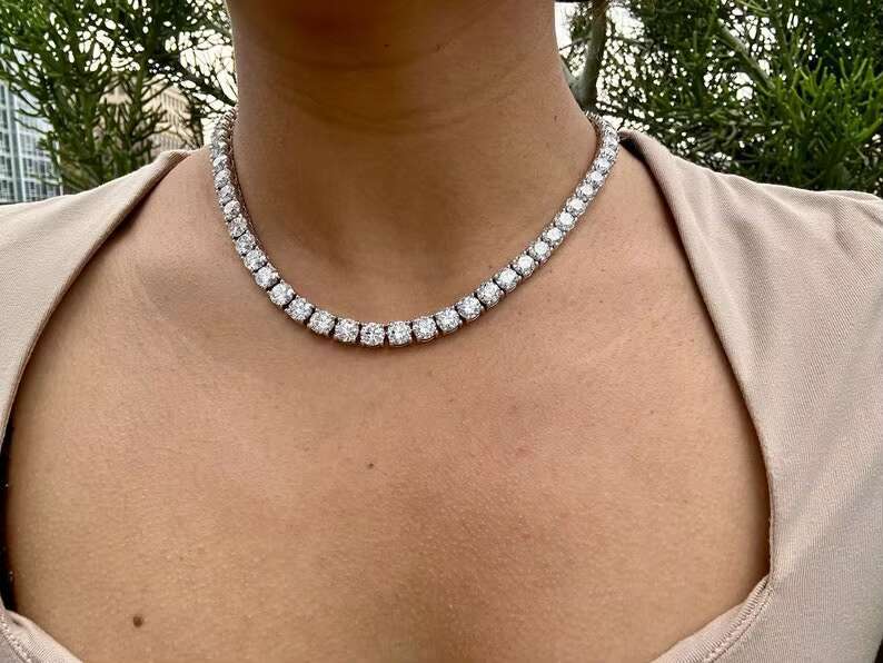 VVS Moissanite Tennis Iced Round Necklace 925 Silver Hip Hop Style womens Jewelry with Diamond Chain Moissanite Tennis Necklace