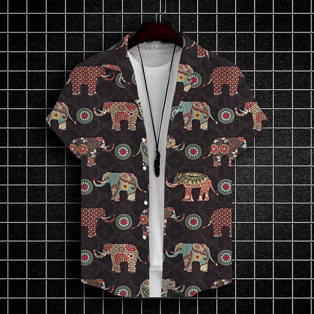 Mens Shirts Thai Elephant Casual 3D Print Hawaiian Shirt for Men Summer Fashion Shirt Daily Short Sleeves Mens Clothing Tops W250627