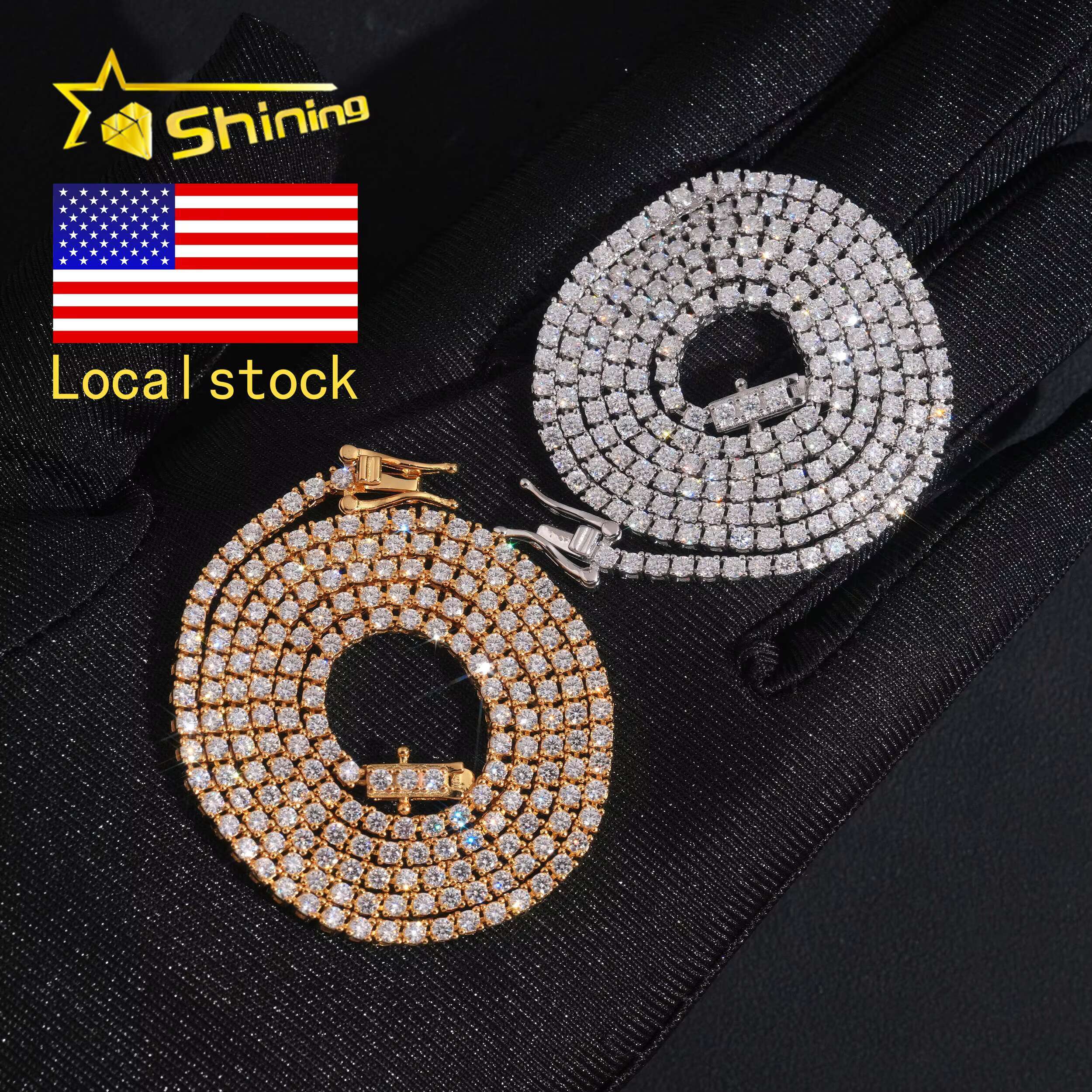 USA Warehouse Local Stock 2mm 3mm Tennis Chain 925 Solid Silver Hip Hop Iced Out GRA Moissanite Diamond Sparkling Tennis Chain
