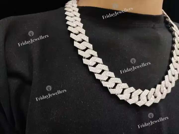 16mm Sterling Silver Moissanite Diamond Studded Icedout Cuban Link Chain Necklace for Boys Casual Use Chain