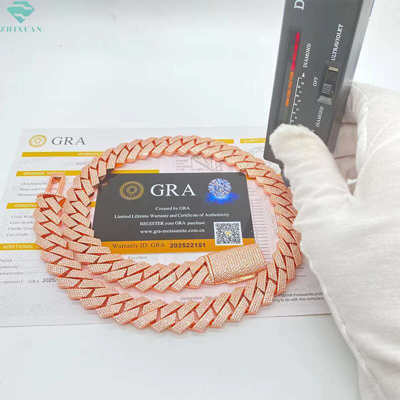 High Quality Cubana Hip Hop Jewelry 15mm 925 Sterling Silver VVS Moissanite Diamond Iced Out Cuban Link Chain Necklace for Men