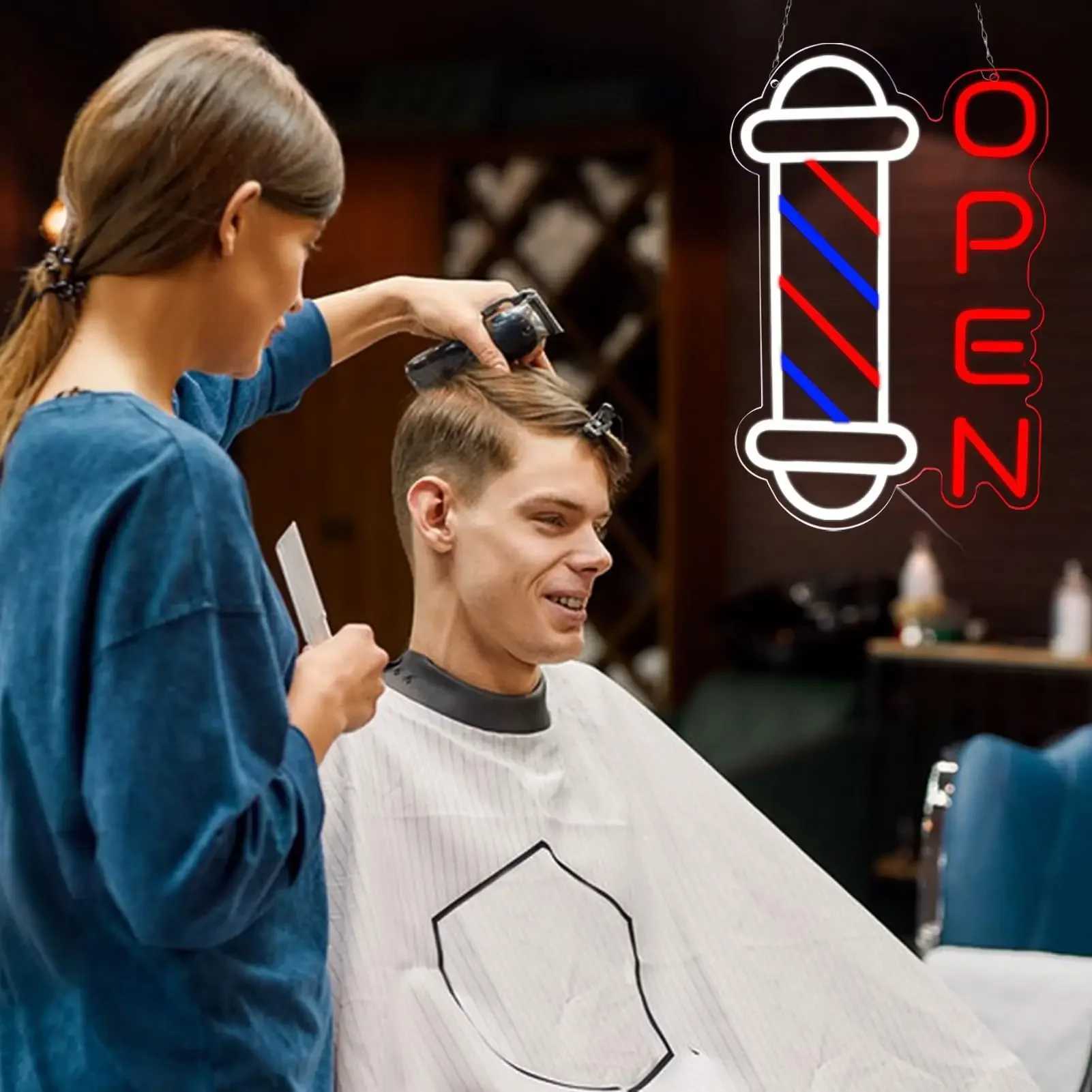 Barber Shop Neon Signs for Wall Decor Open Neon Lights for Bedroom LED Signs for Barber Shops Hair Salon Gift for Hairdresser XJ250626