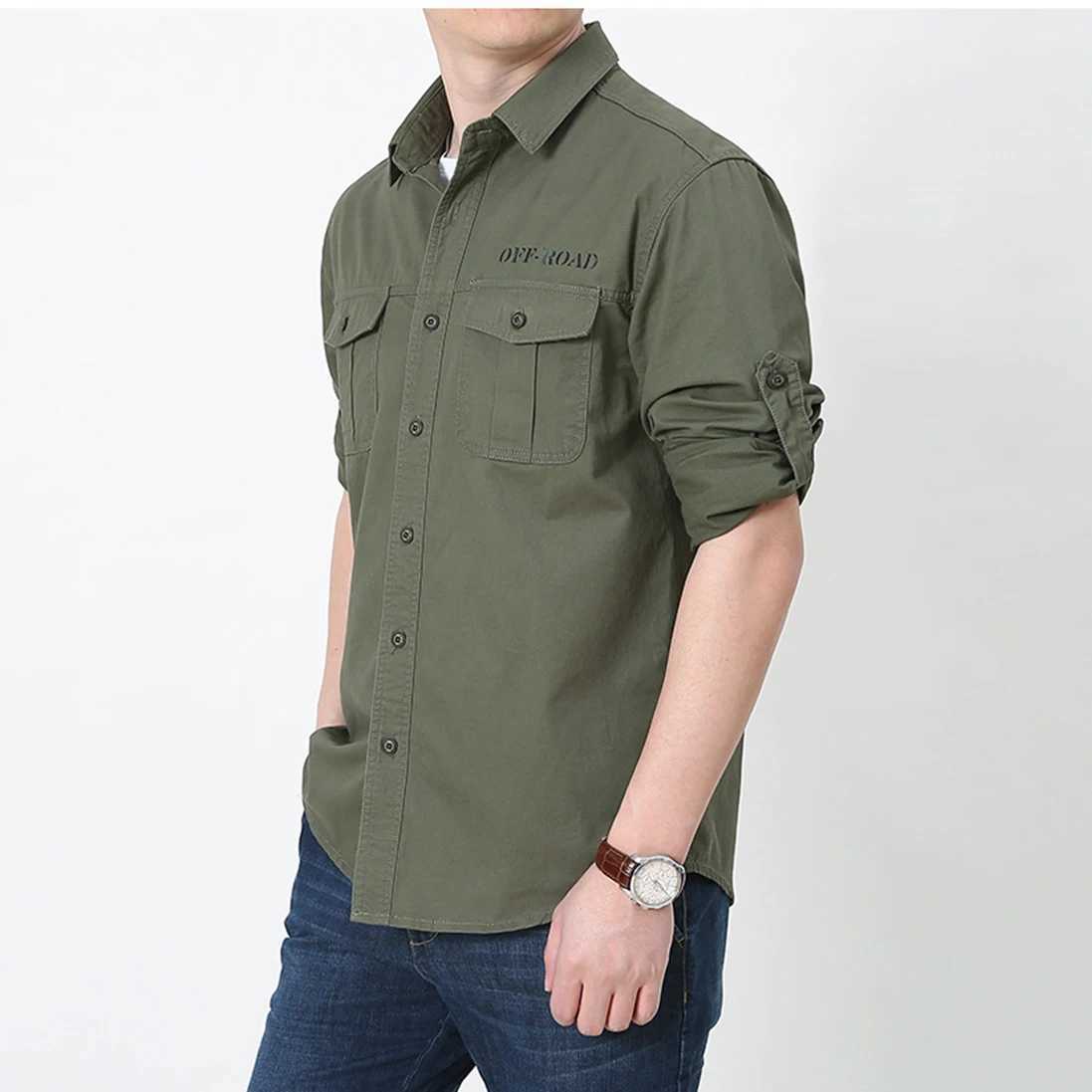 Spring Autumn New Cotton Mens Multi Pocket Work Clothes Long Sleeve Shirt for Sports Leisure Commuting Outdoor Camping Top W250627