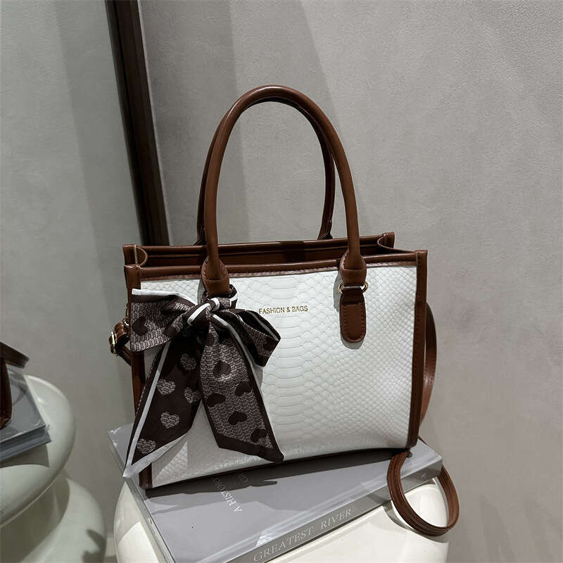 2025 Free shipping Fashion New Handheld Tote Large Capacity Commuter Simple Snake Skin Pattern Scarf Decorated Shoulder Crossbody Bag